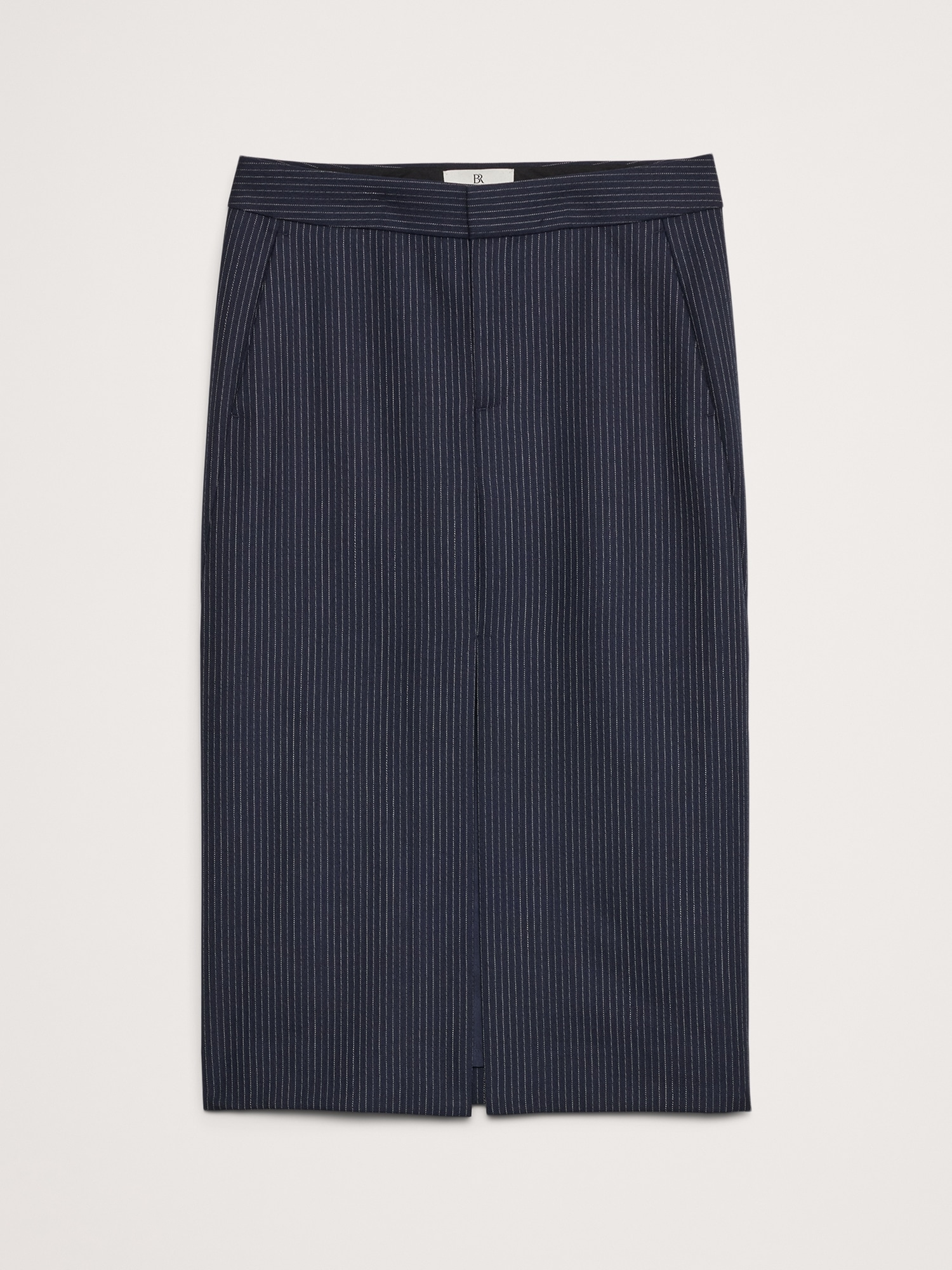 Pinstripe Italian Wool Midi Skirt