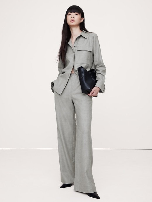 Pull-On Wide-Leg Lightweight Wool Flannel Pant | Banana Republic