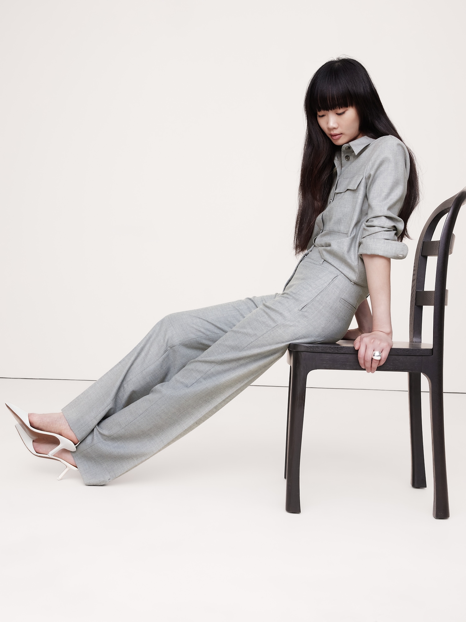 High-Rise Modern Straight Herringbone Pant