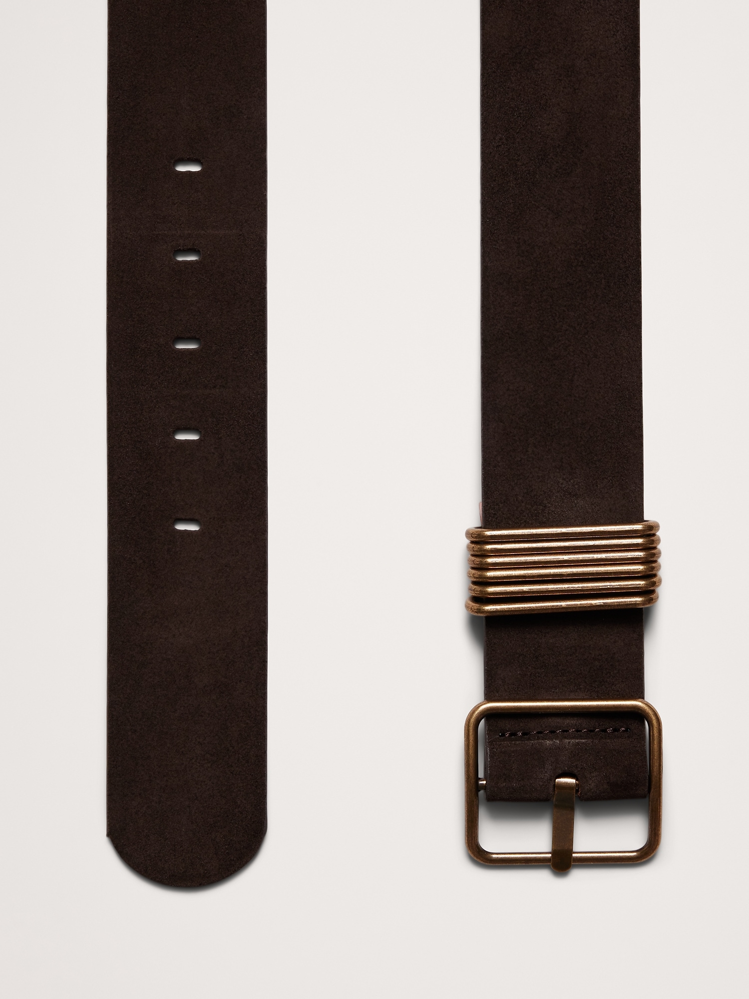 Leather Square-Buckle Waist Belt with 6 Bars