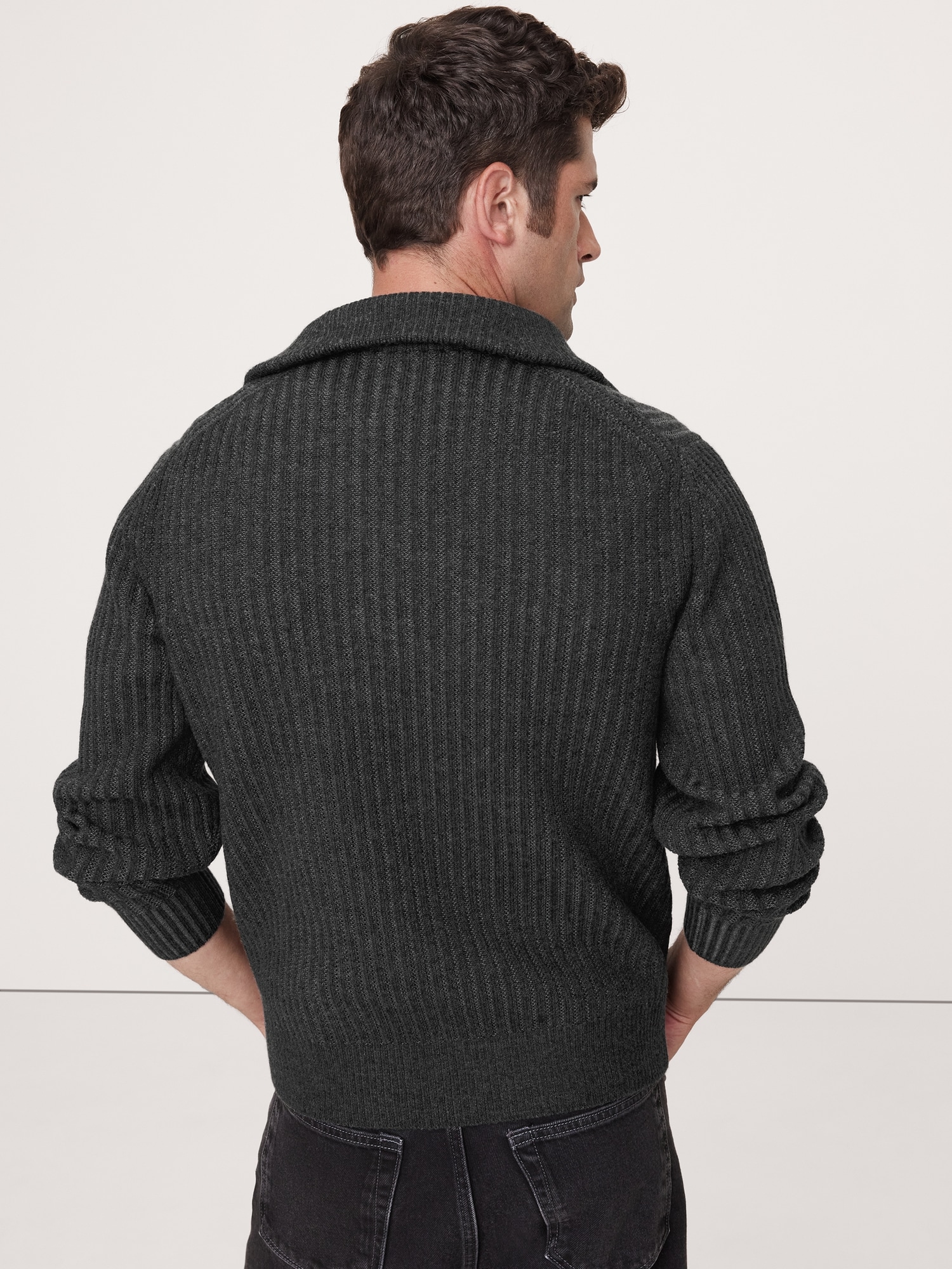 Ribbed Merino Half-Zip Sweater