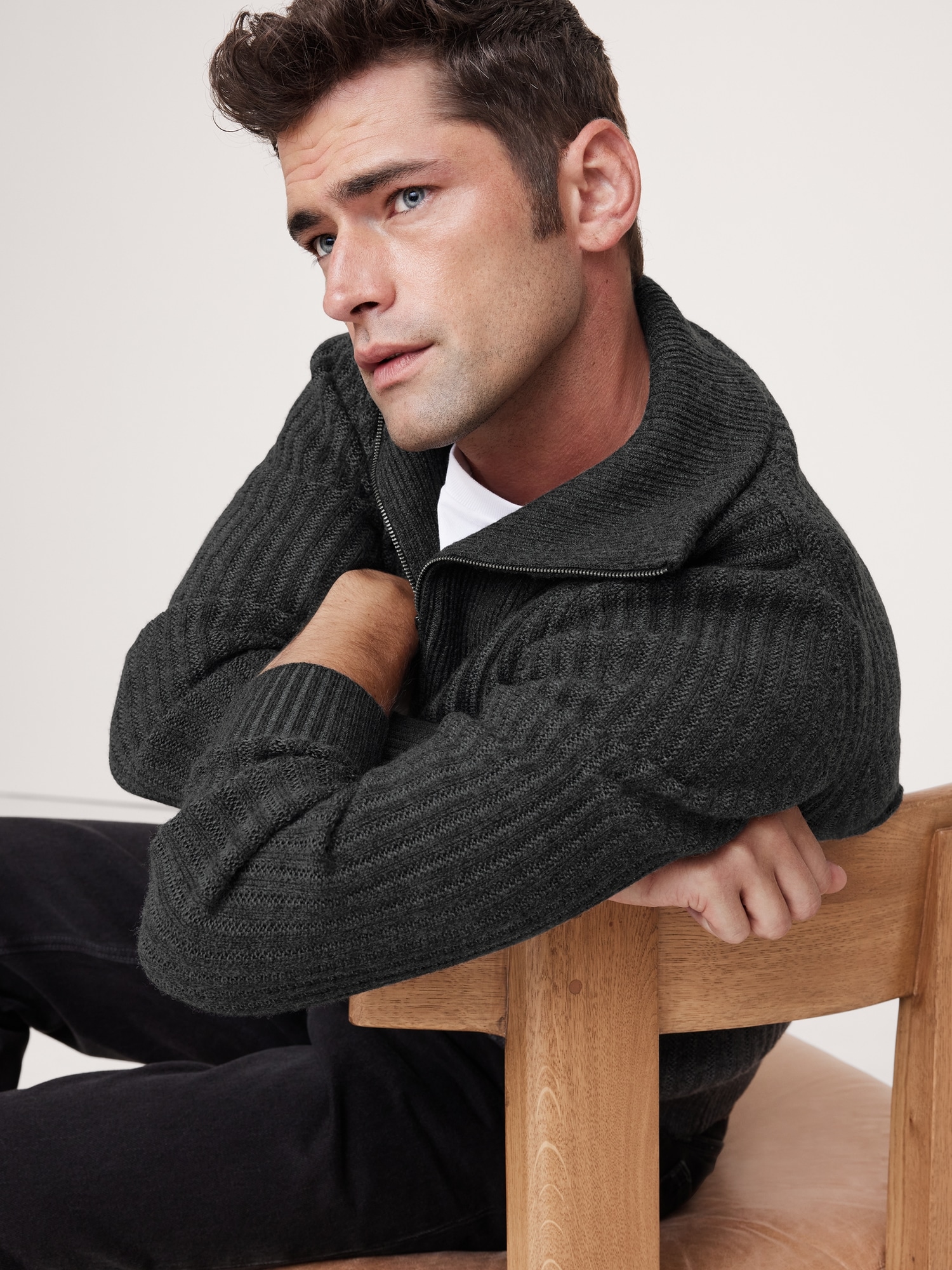 Ribbed Merino Half-Zip Sweater