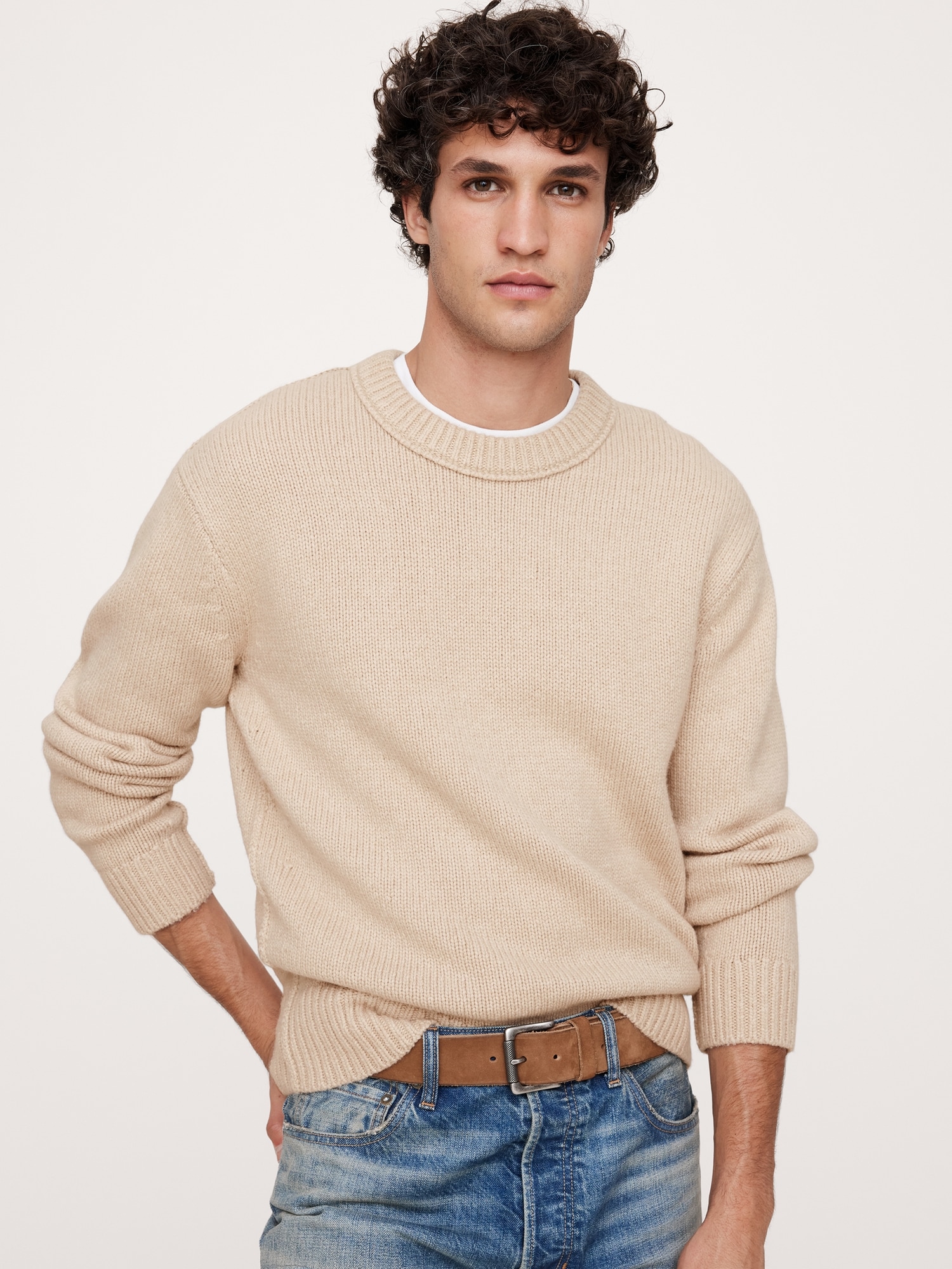 Relaxed Wool Cotton Crew Neck Sweater Banana Republic