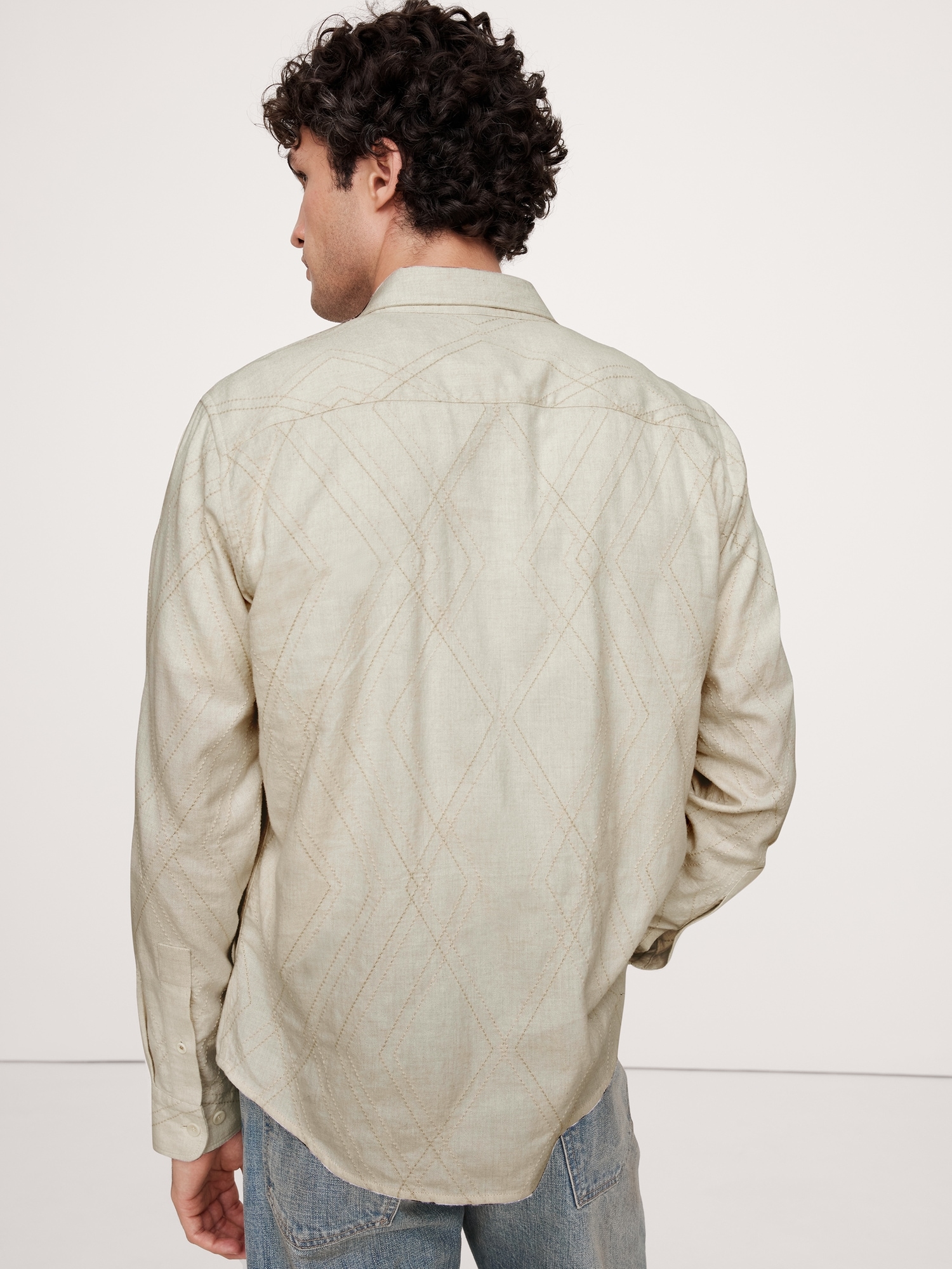 Standard-Fit Embroidered Flannel Shirt