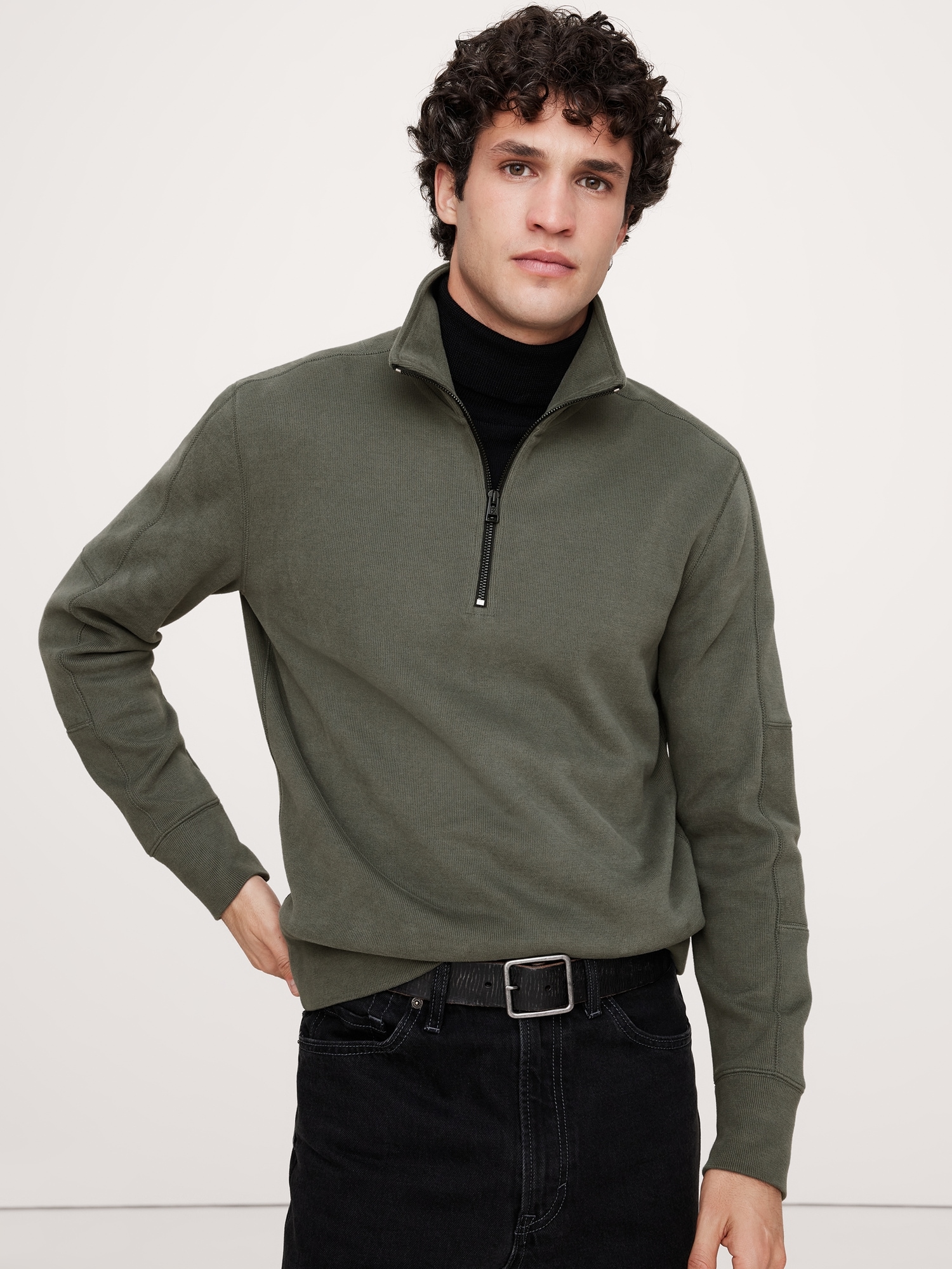 Ribbed Half-Zip Sweatshirt