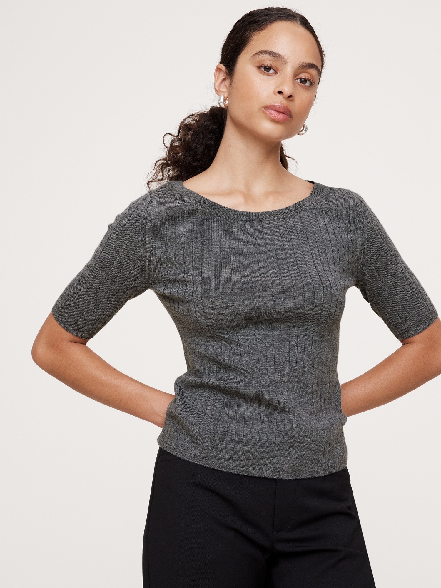 Ribbed Merino Scoop-Neck Sweater