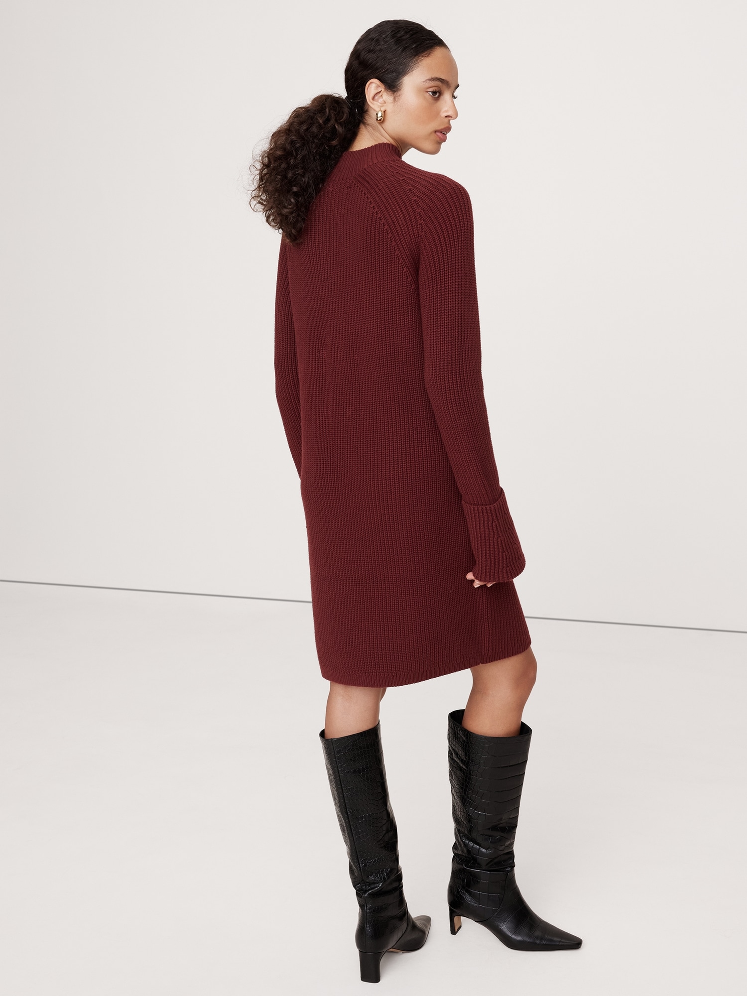 Cotton-Wool Mock-Neck Mini Sweater Dress