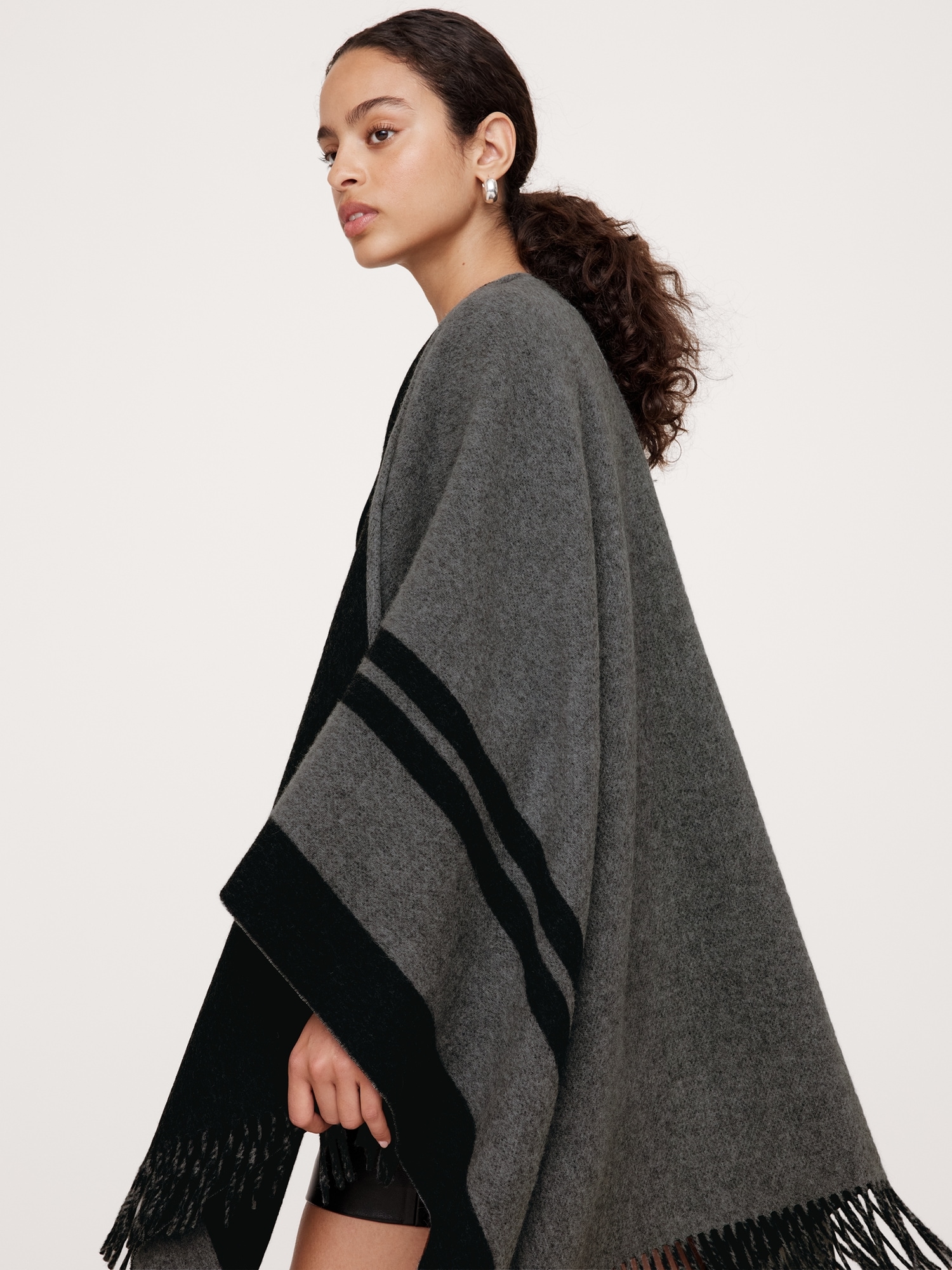 Stripe Wool Poncho