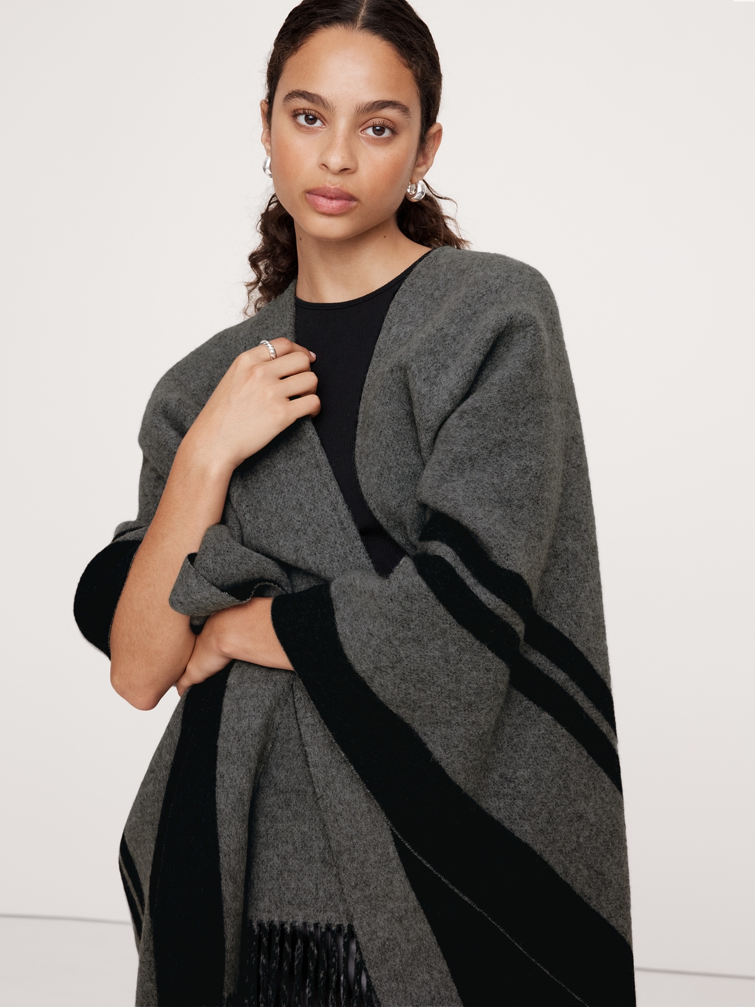 Stripe Wool Poncho