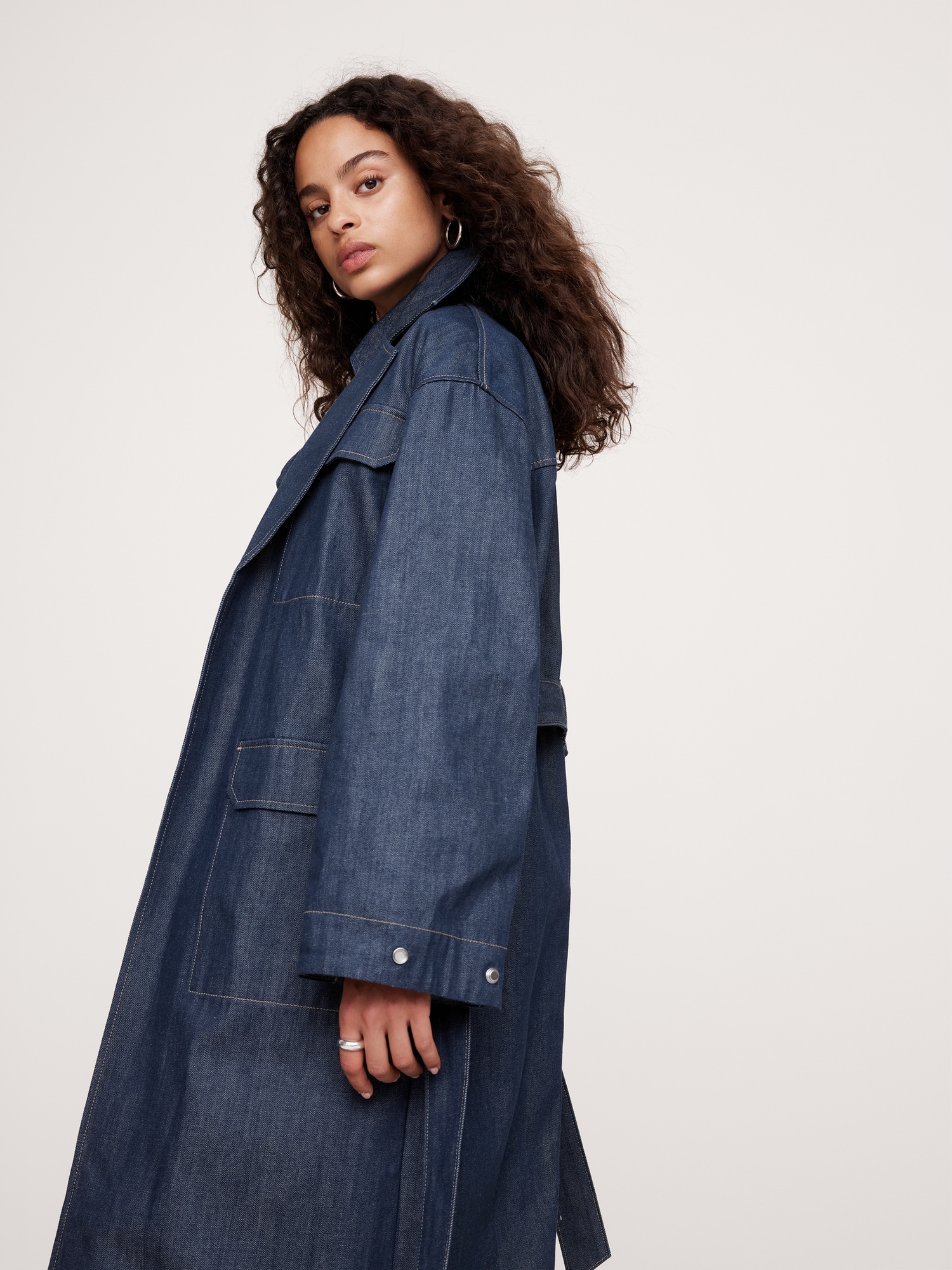 Oversized Denim Trench Coat