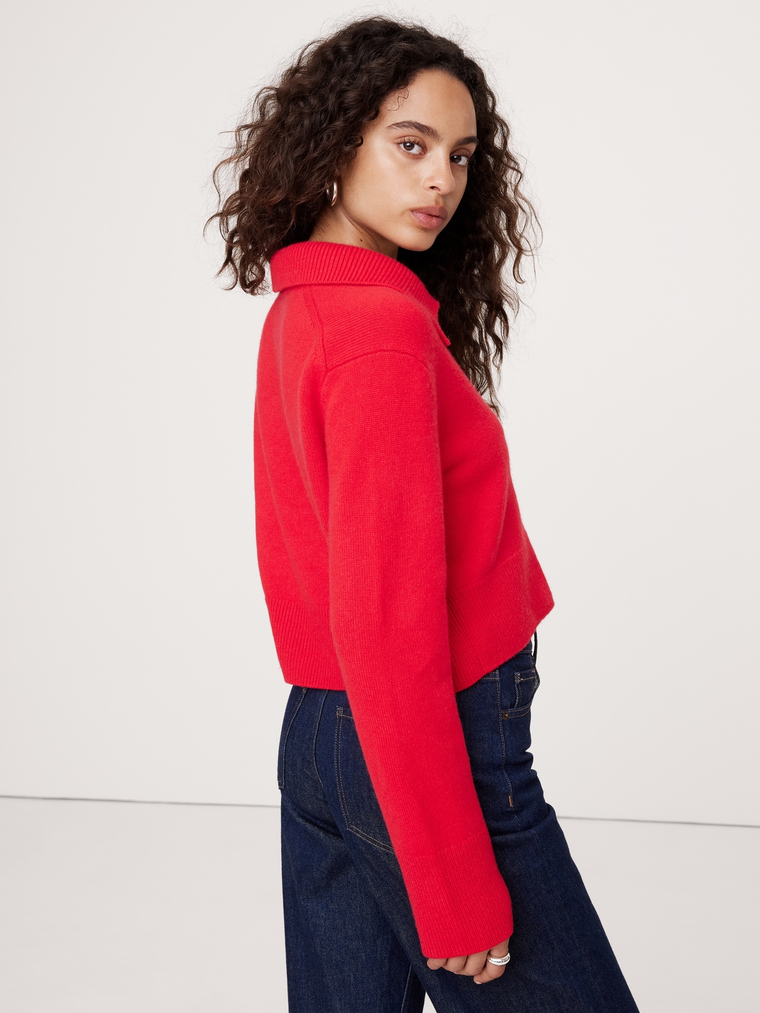 Cashmere Cropped Sweater Polo