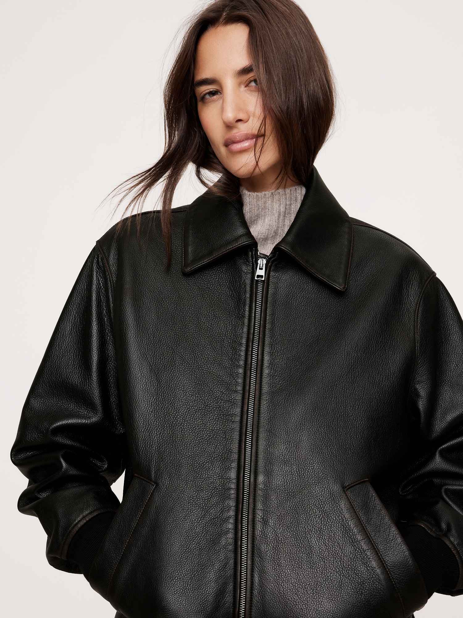 Oversized Leather Bomber Jacket Banana Republic