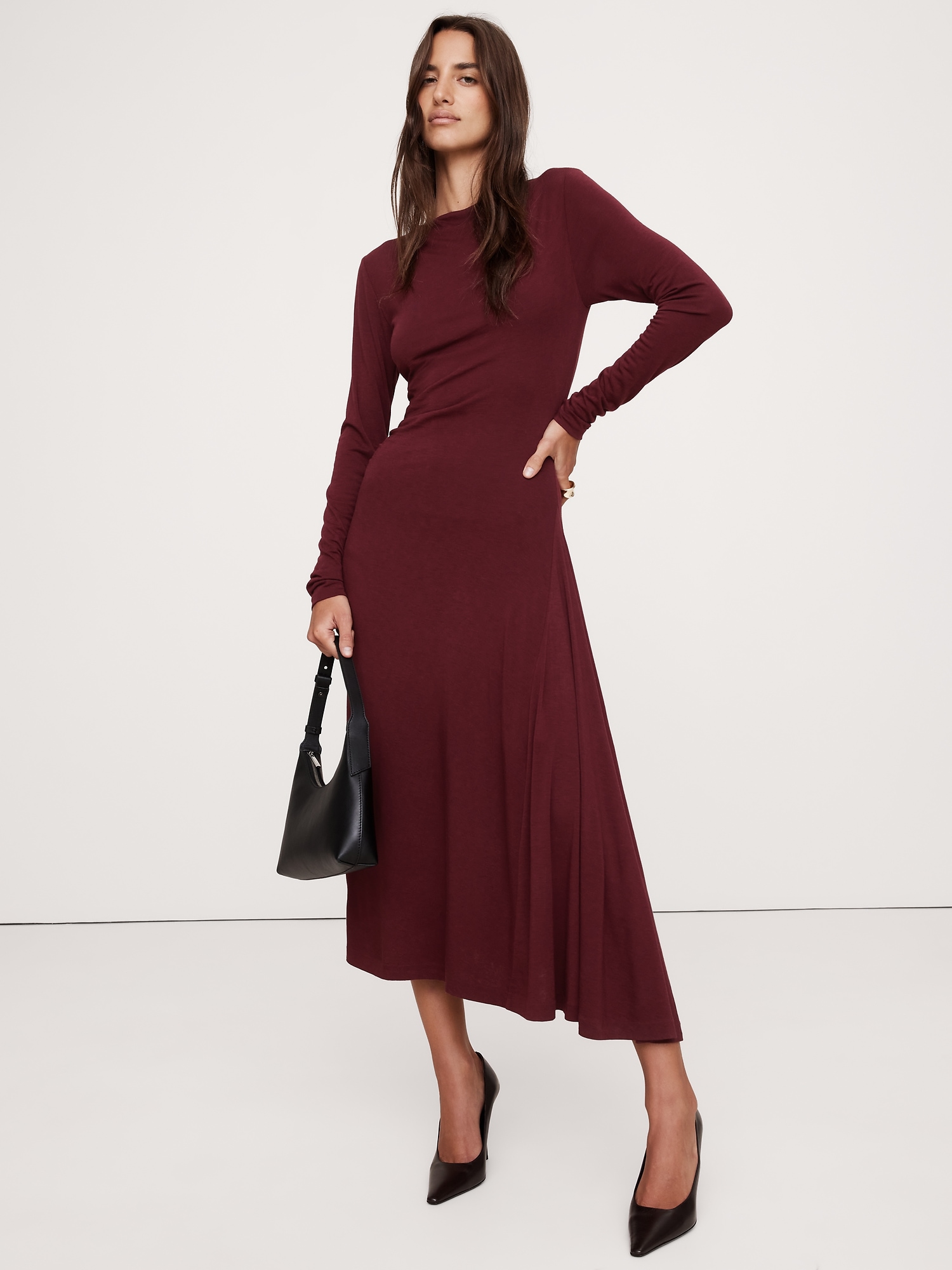 Wool-Blend Asymmetric Midi Dress