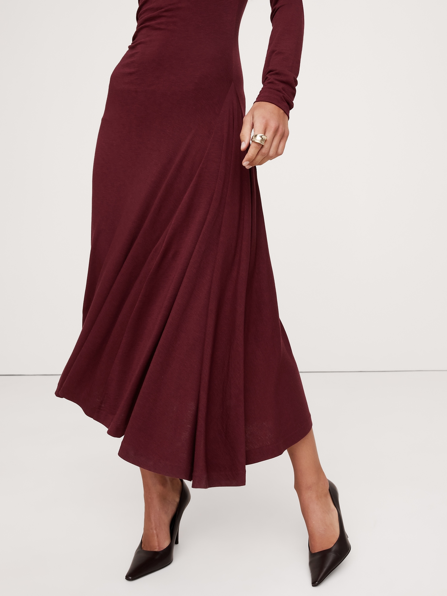 Wool-Blend Asymmetric Midi Dress