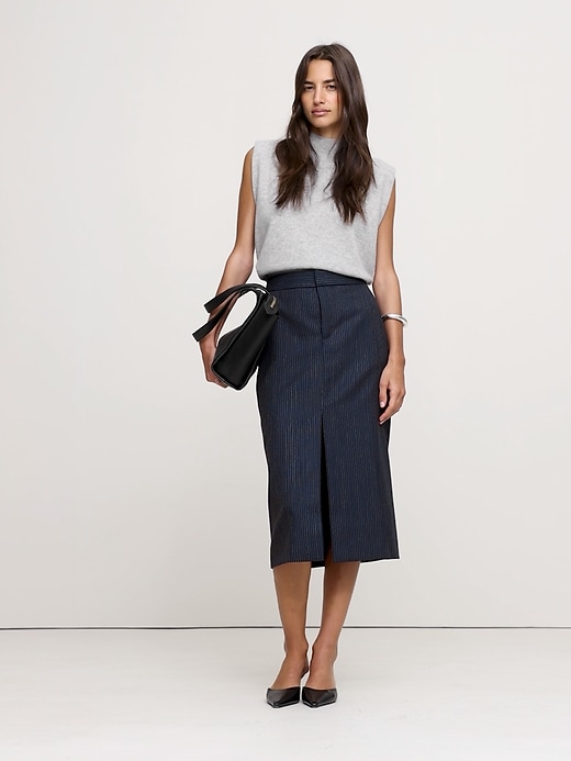 Pinstripe Italian Wool Midi Skirt | Banana Republic Pinstripe Italian Wool Midi Skirt | Banana Republic