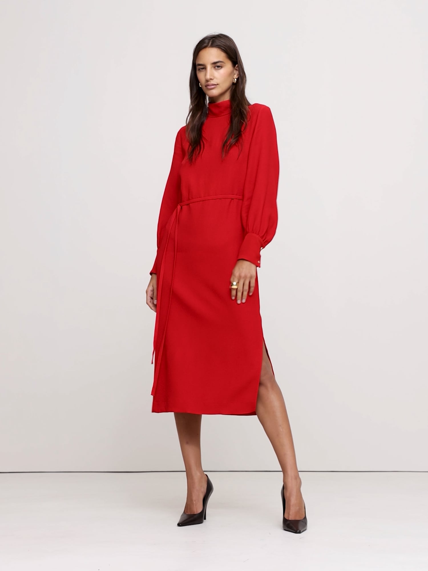 Image number 2 showing, Crepe Mock-Neck Midi Dress