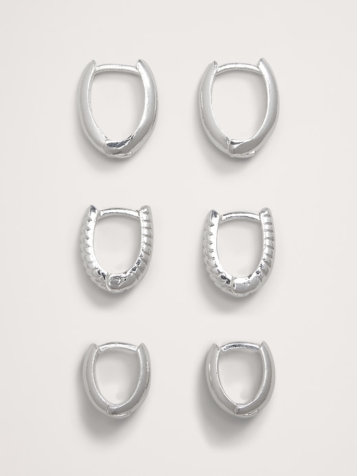 Ravena Oval Huggie Hoop Earrings Set Of 3 by Aureus + Argent