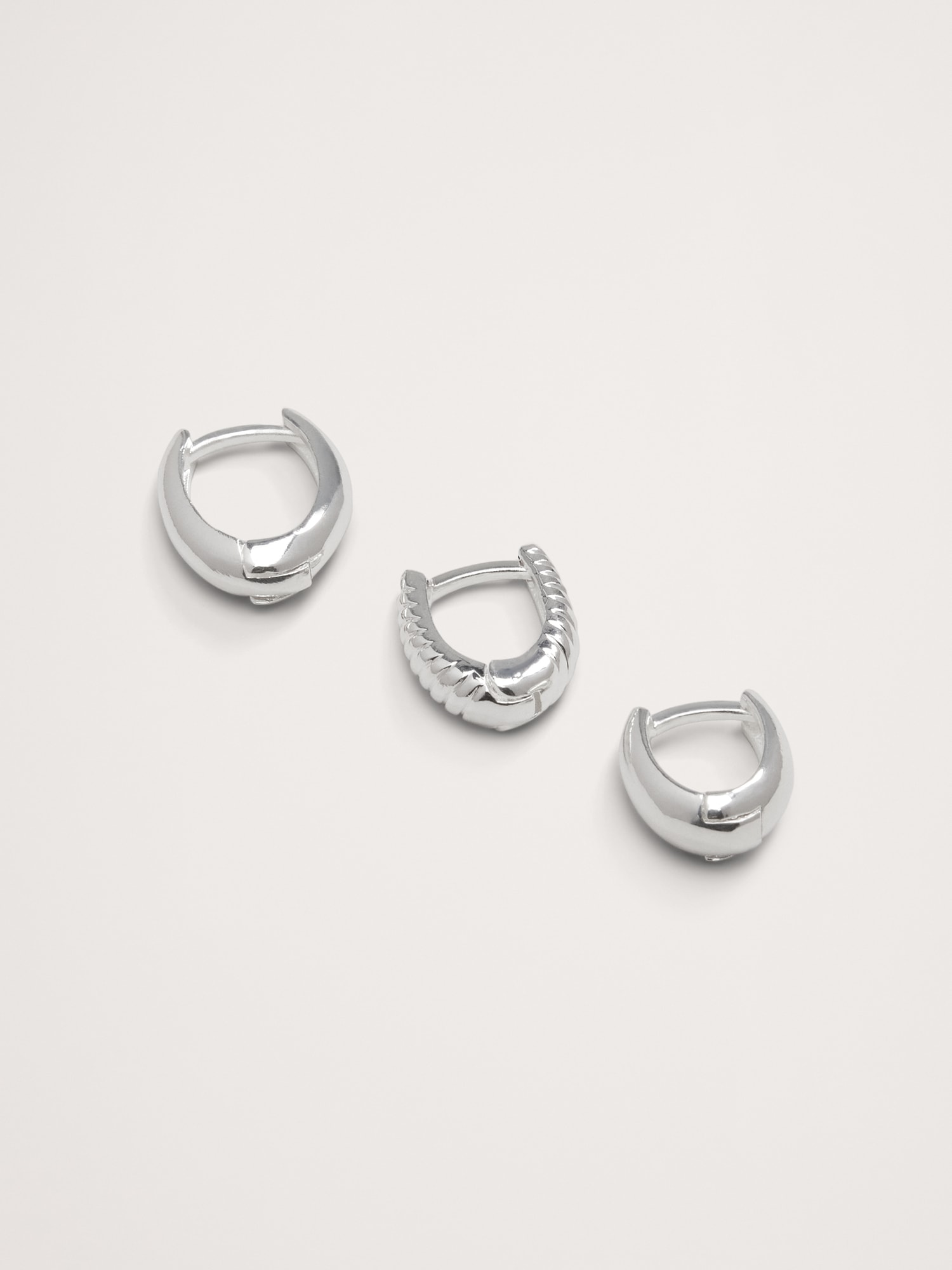 Ravena Oval Huggie Hoop Earrings Set Of 3 Aureus + Argent