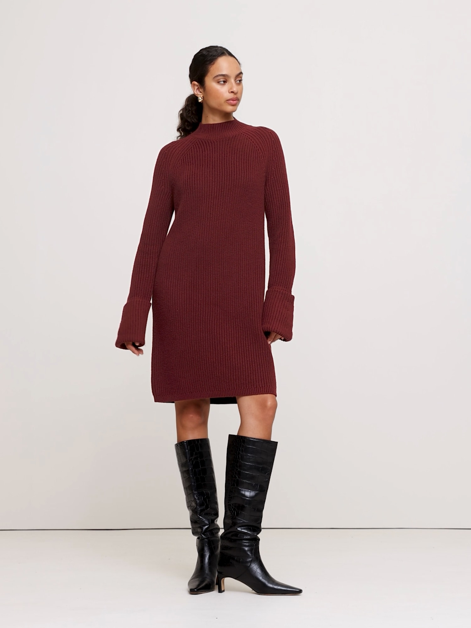 Image number 2 showing, Cotton-Wool Mock-Neck Mini Sweater Dress