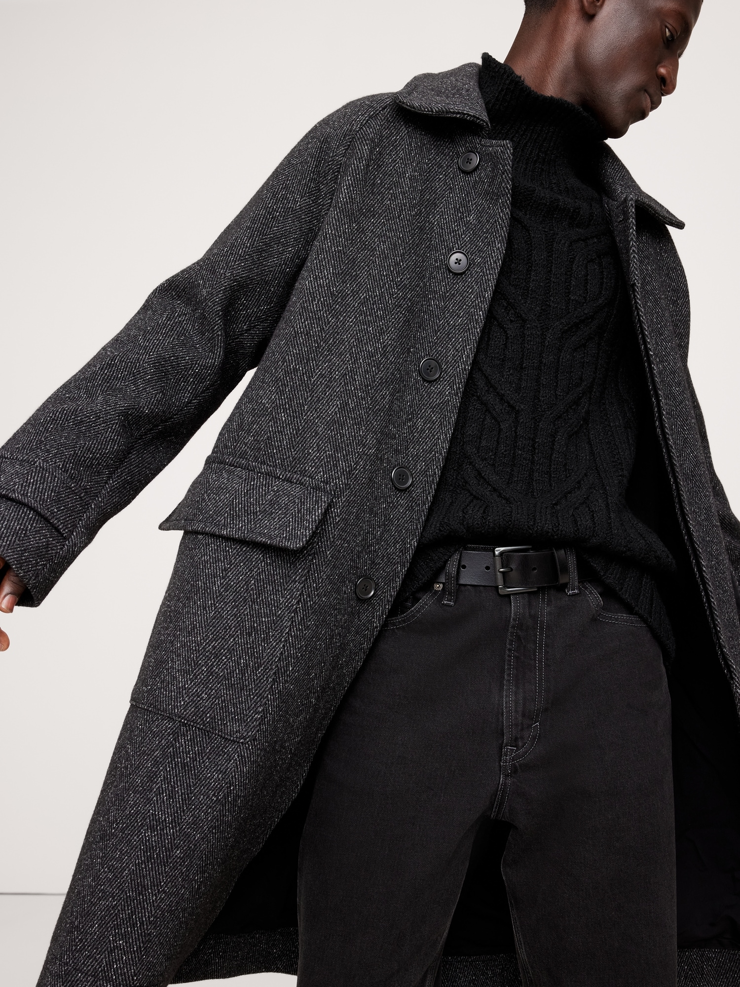 Italian Herringbone Balmacaan Coat