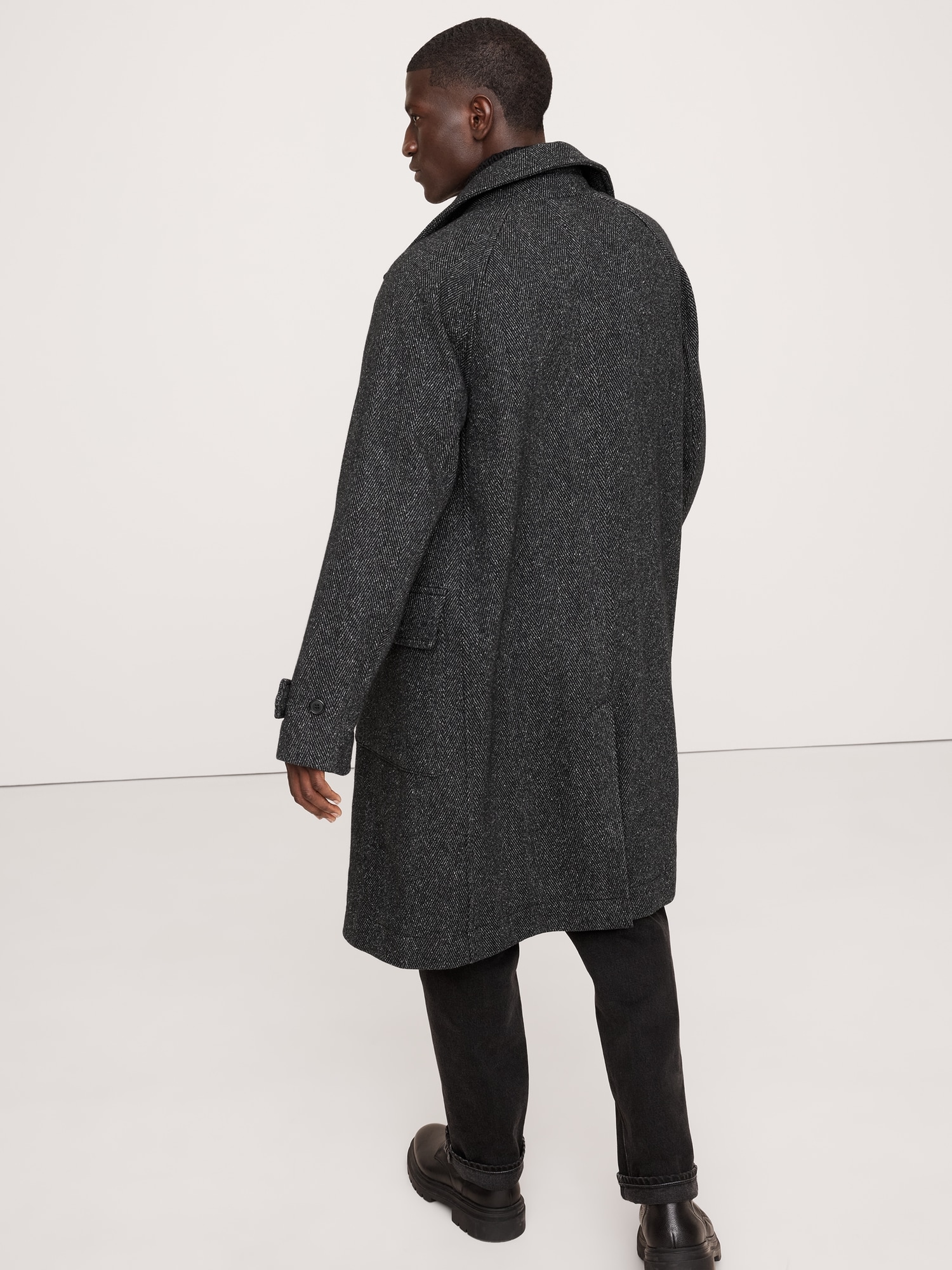 Italian Herringbone Balmacaan Coat