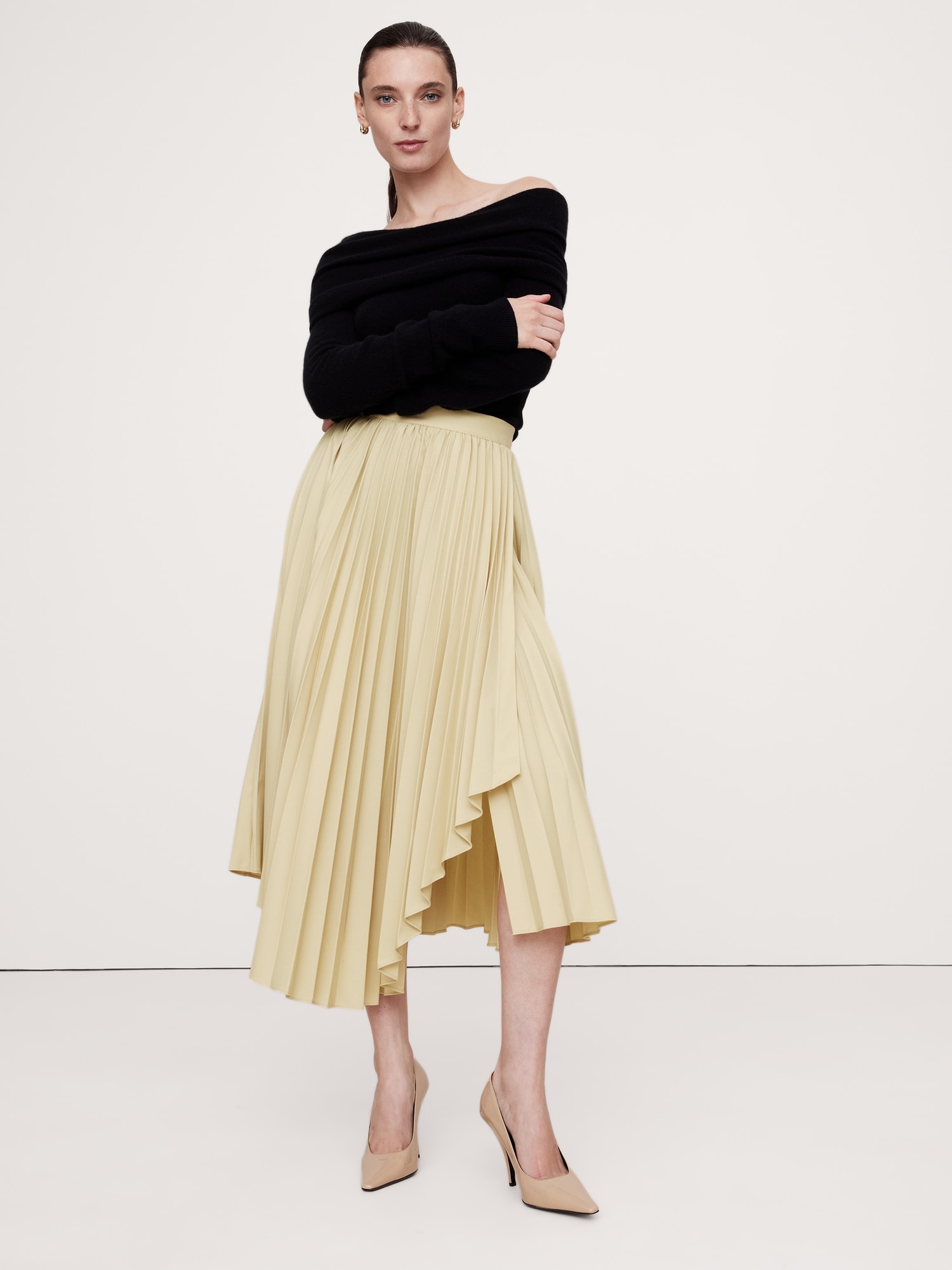 Pleated Asymmetrical Midi Skirt Banana Republic