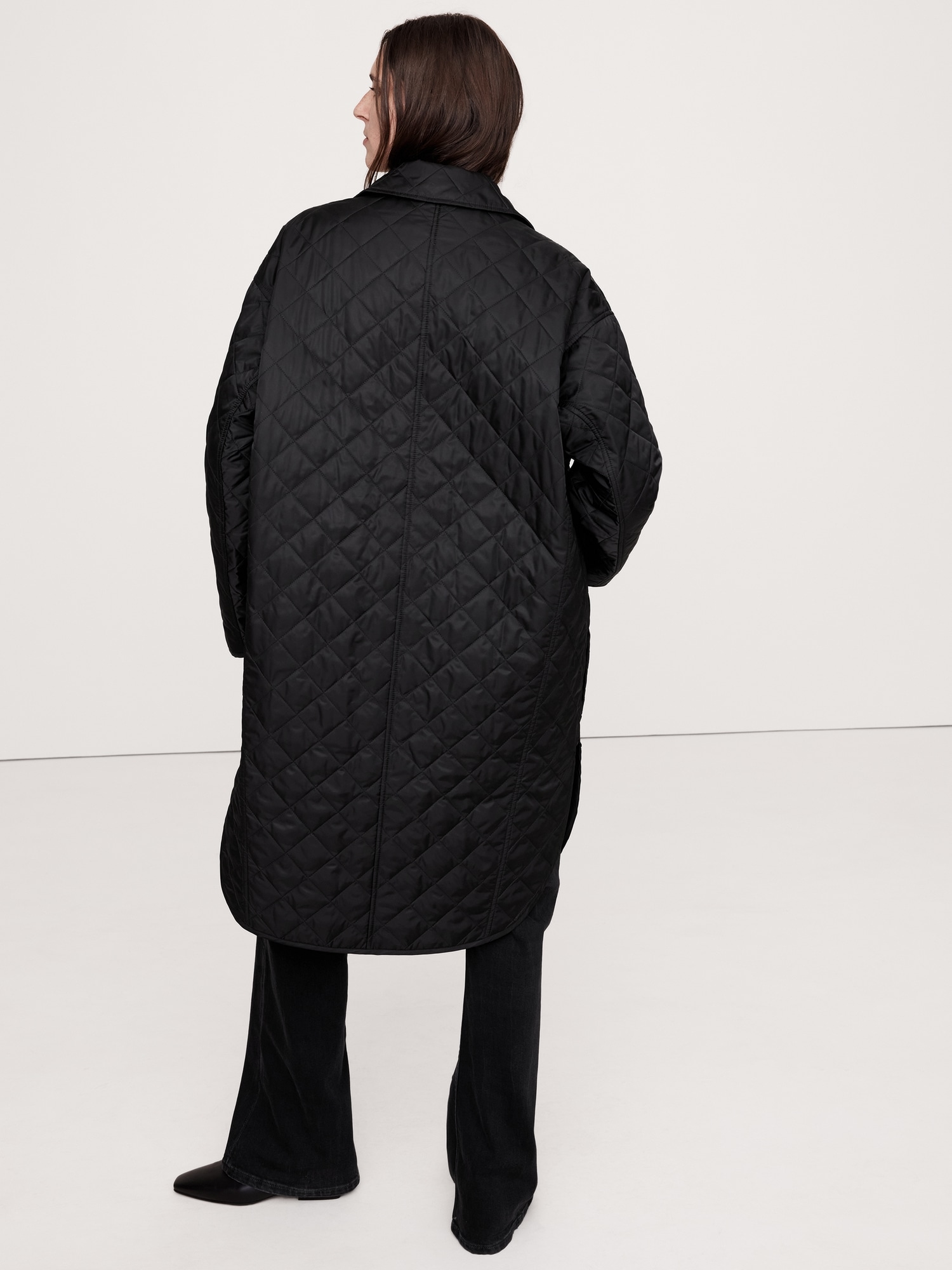 Water Repellant Long Quilted Coat Banana Republic