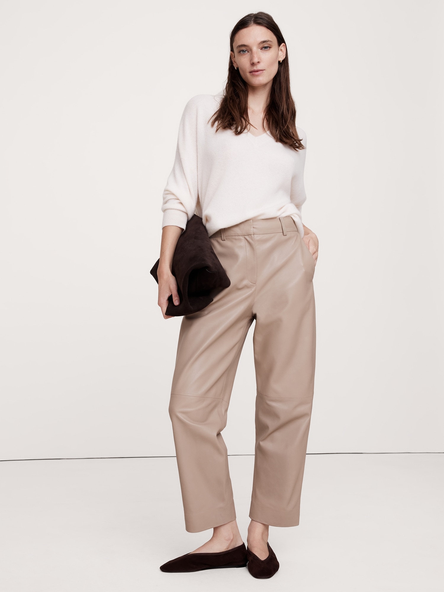 High-Rise Straight Leather Ankle Pant