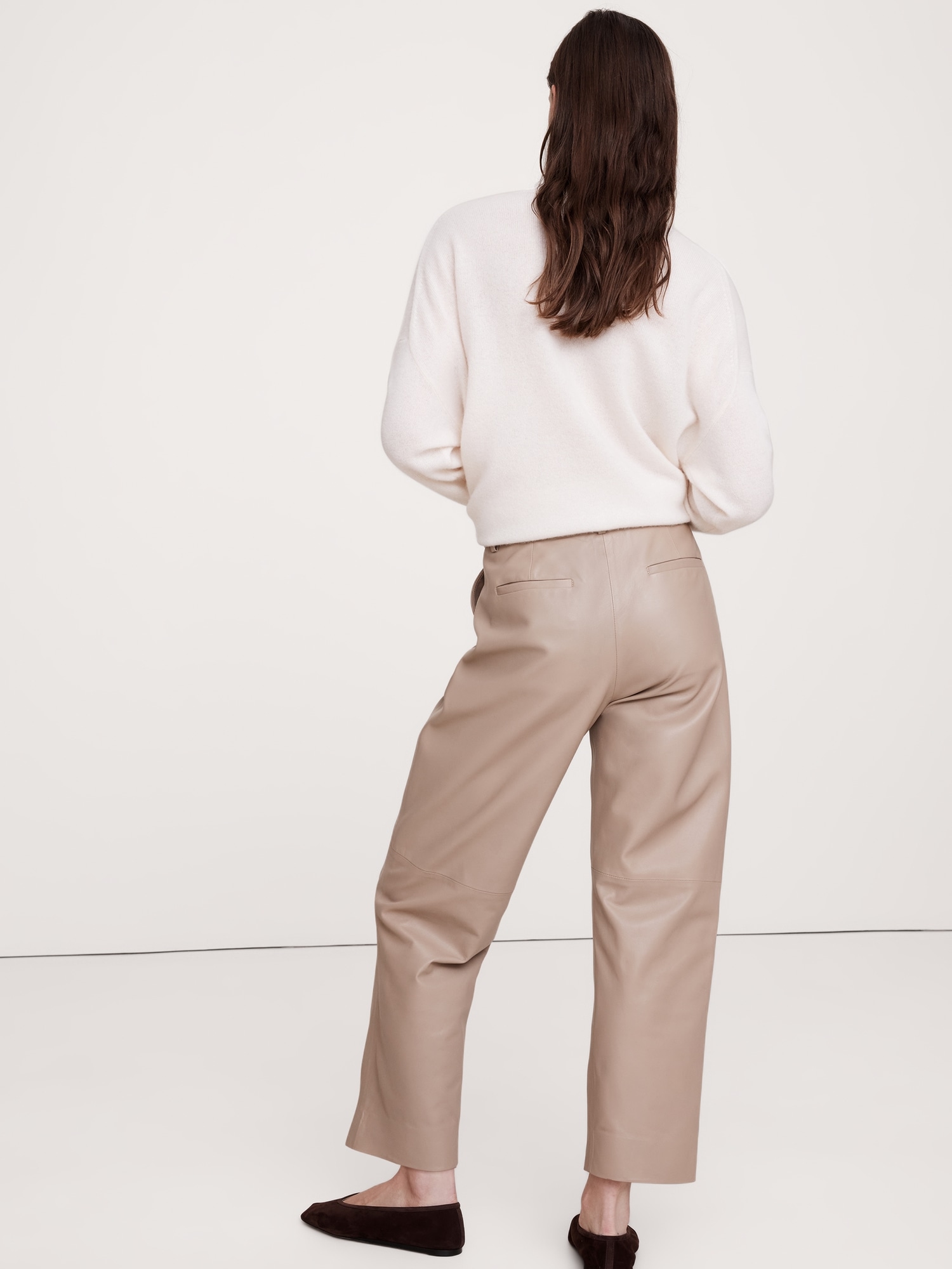 High-Rise Straight Leather Ankle Pant