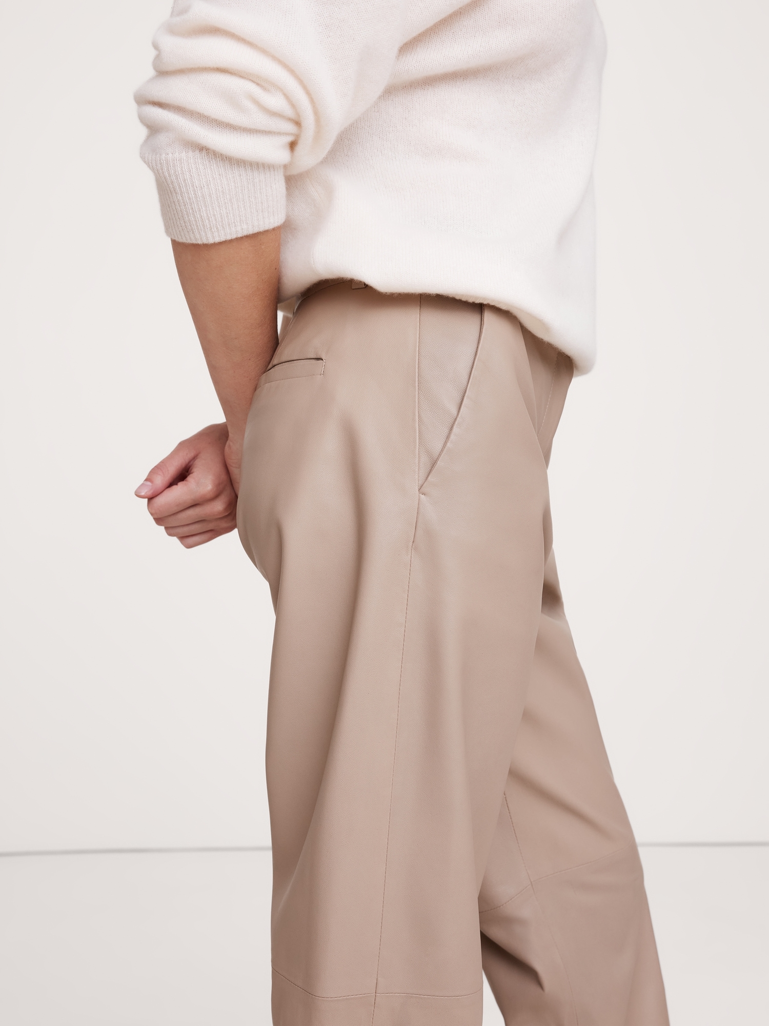 High-Rise Straight Leather Ankle Pant