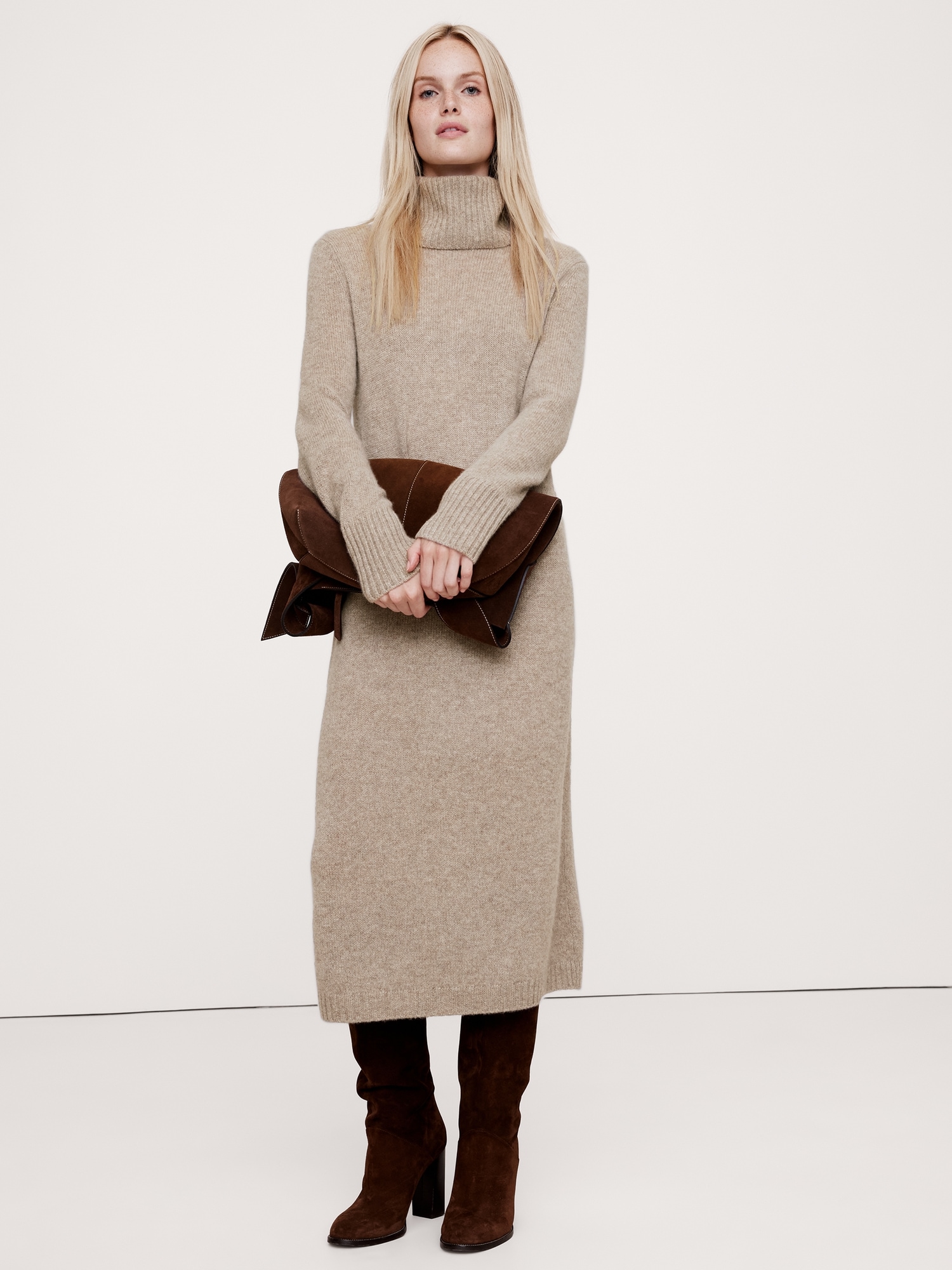 cashmere turtleneck midi sweater dress