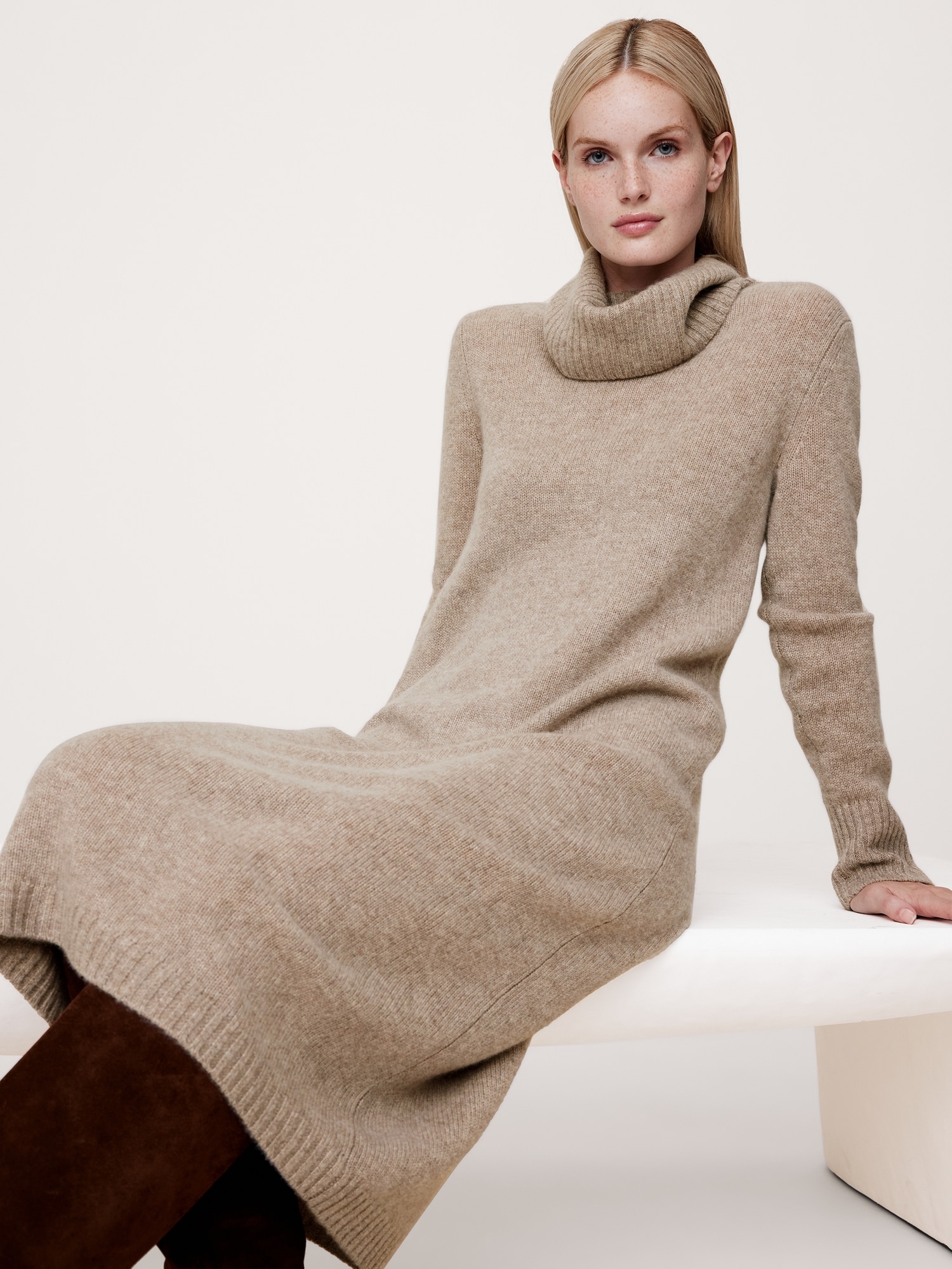 Cashmere Turtleneck Midi Sweater Dress Banana Republic