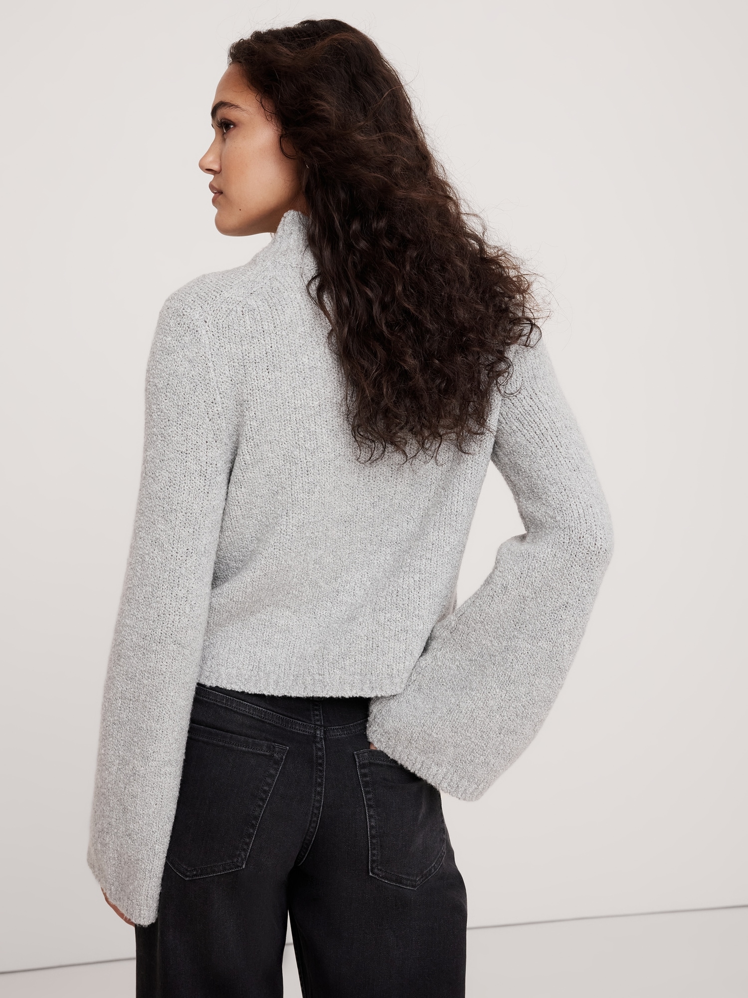 Merino-Blend Flare-Sleeve Cardigan