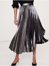Pleated Asymmetrical Midi Skirt