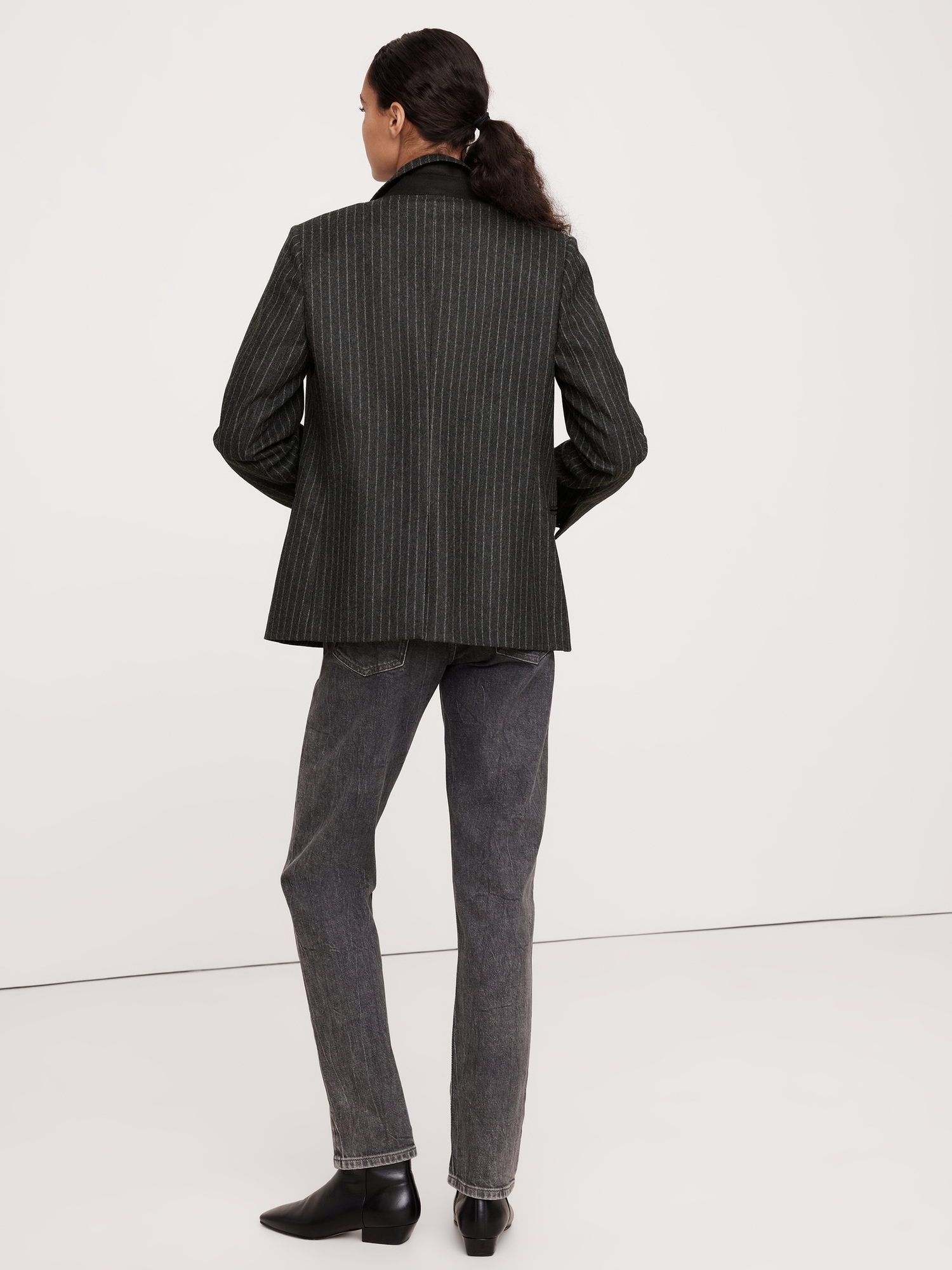 Relaxed Slim Pinstripe Flannel Blazer