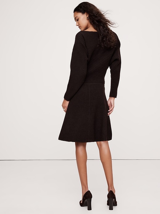 knee length dresses for ladies Ribbed Turtle Neck Long Sleeve Mini Sweater Dress Green / L main image 1