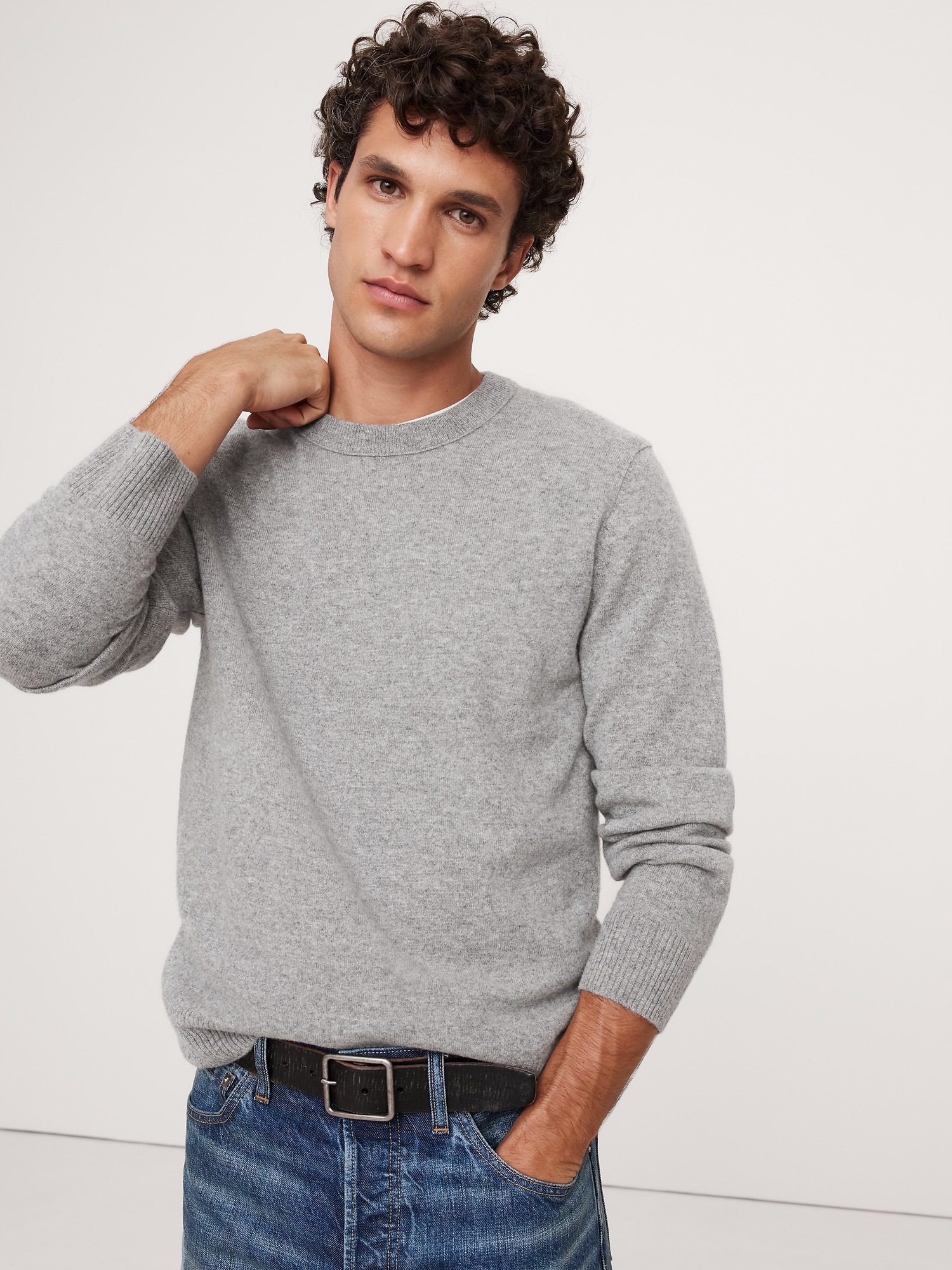 Genres Men's Cashmere & Cotton Blend Crew Neck Jumper / Pullover - 2 Colors