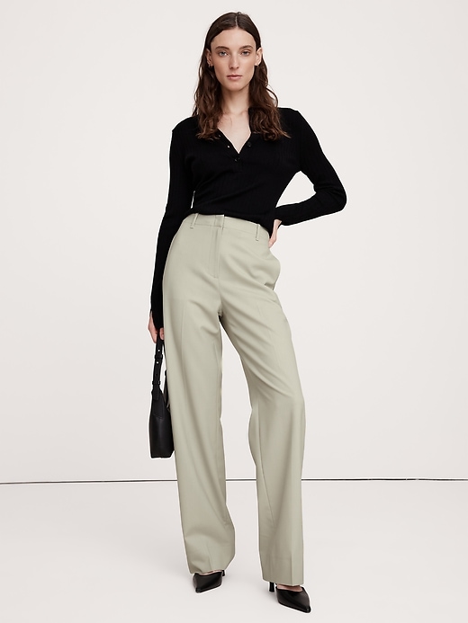 High-Rise Modern Straight Siena Italian Wool Pant | Banana Republic