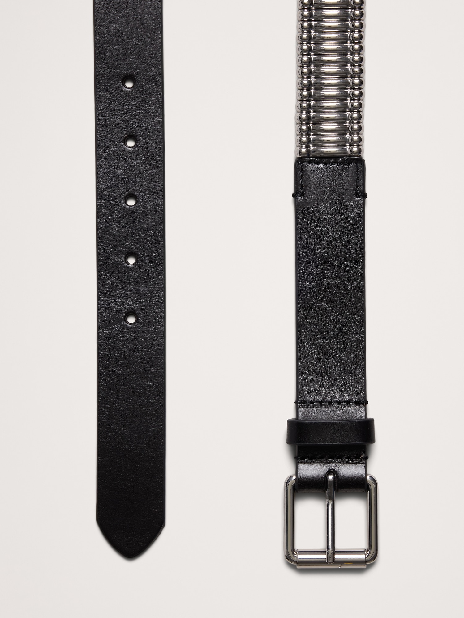 Metal Bar Leather Belt