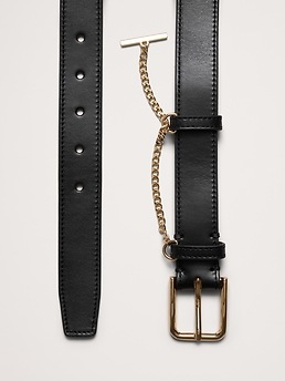 Banana Republic Black Leather Belt with Gold Sculpted Buckle Leather Trouser Belt | Banana Republic Factory main image 3