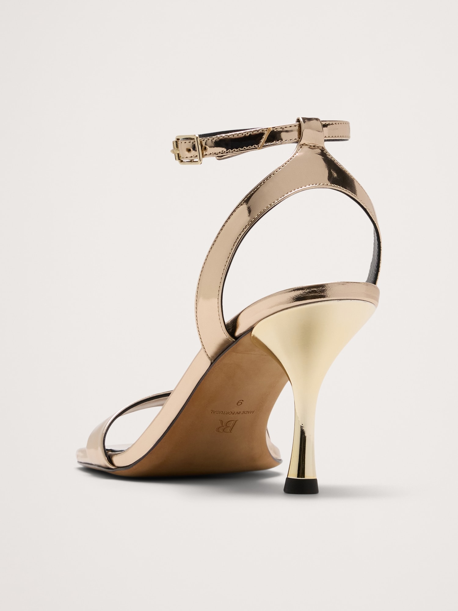 Italian Metallic-Leather Flare-Heel Sandal