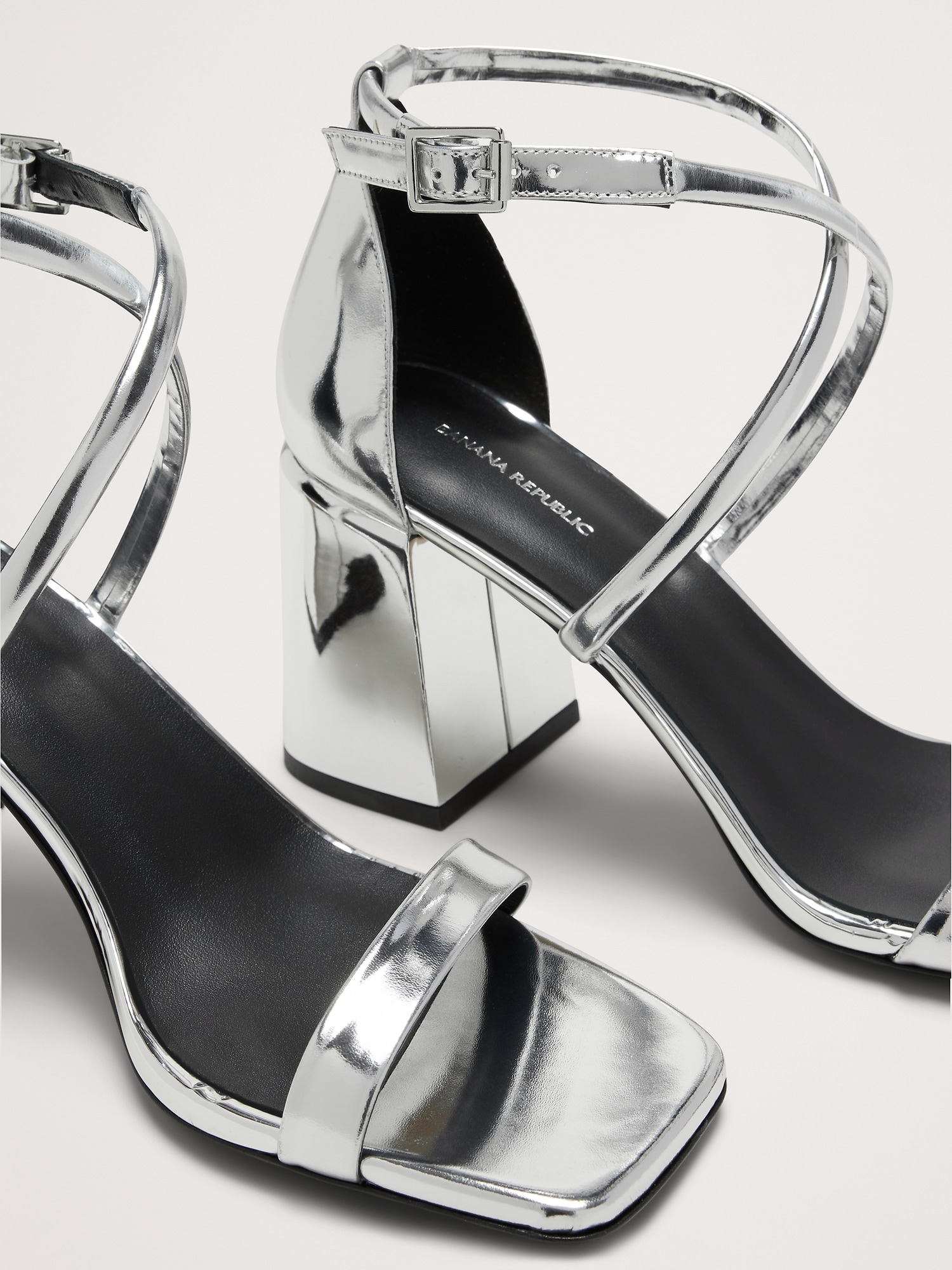 Italian Metallic-Leather Block-Heel Sandal