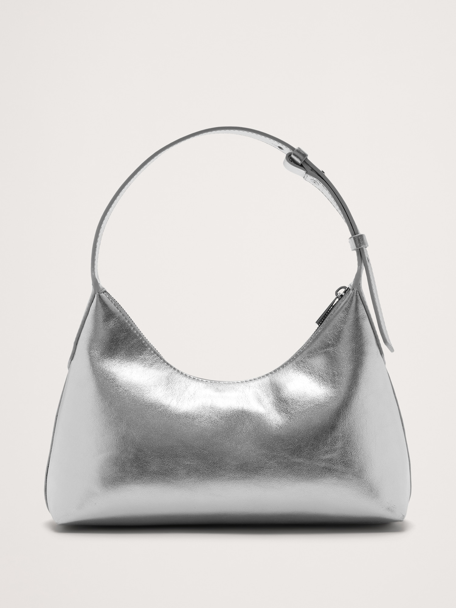 Metallic Leather Crescent Shoulder Bag