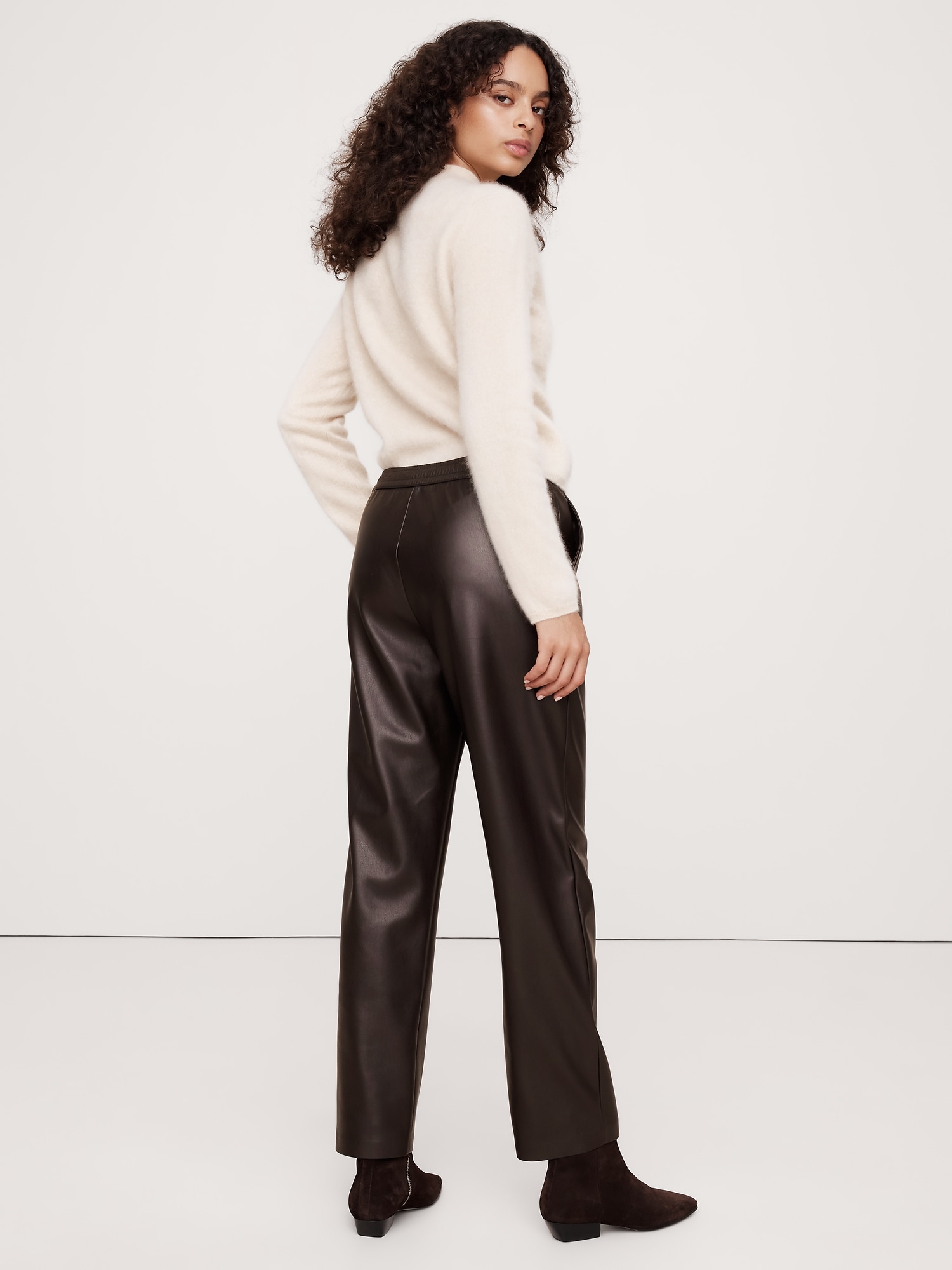 Mid-Rise Slim Vegan Leather Pull-On Pant