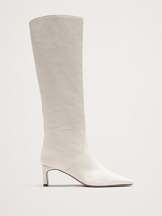 Italian Embossed Leather Mid-Heel Boot | Banana Republic