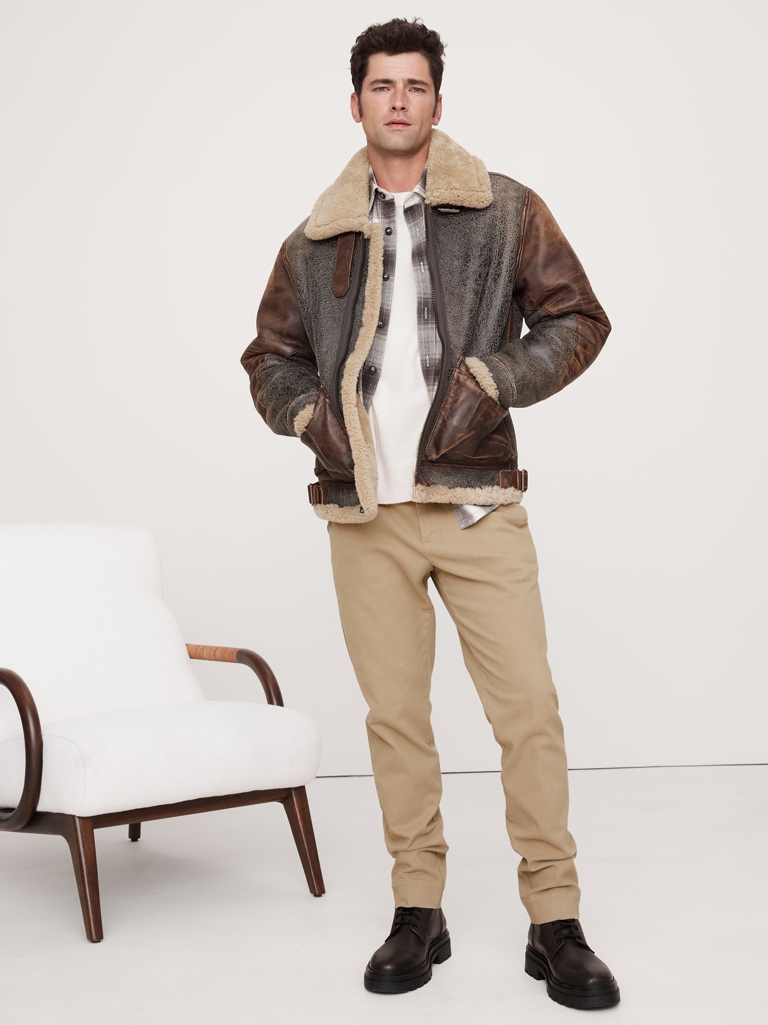 Мужские брюки Banana Republic Slim Brushed Stretch Chino, цвет: Хаки бежевый
