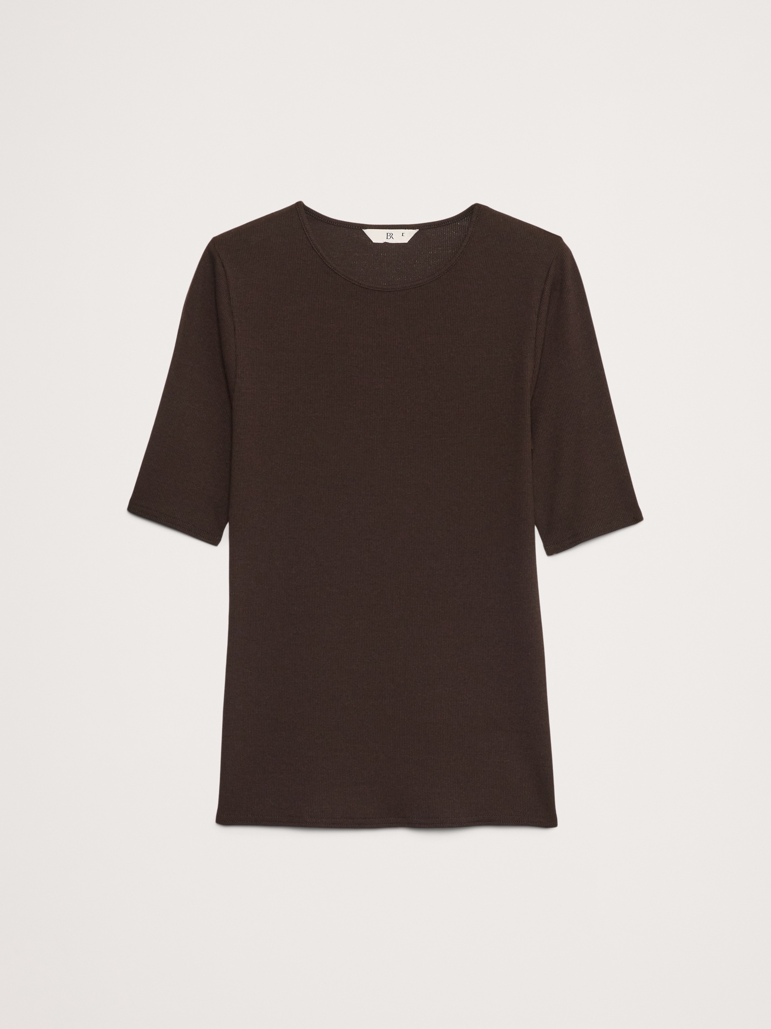 Ribbed Elbow-Sleeve T-Shirt