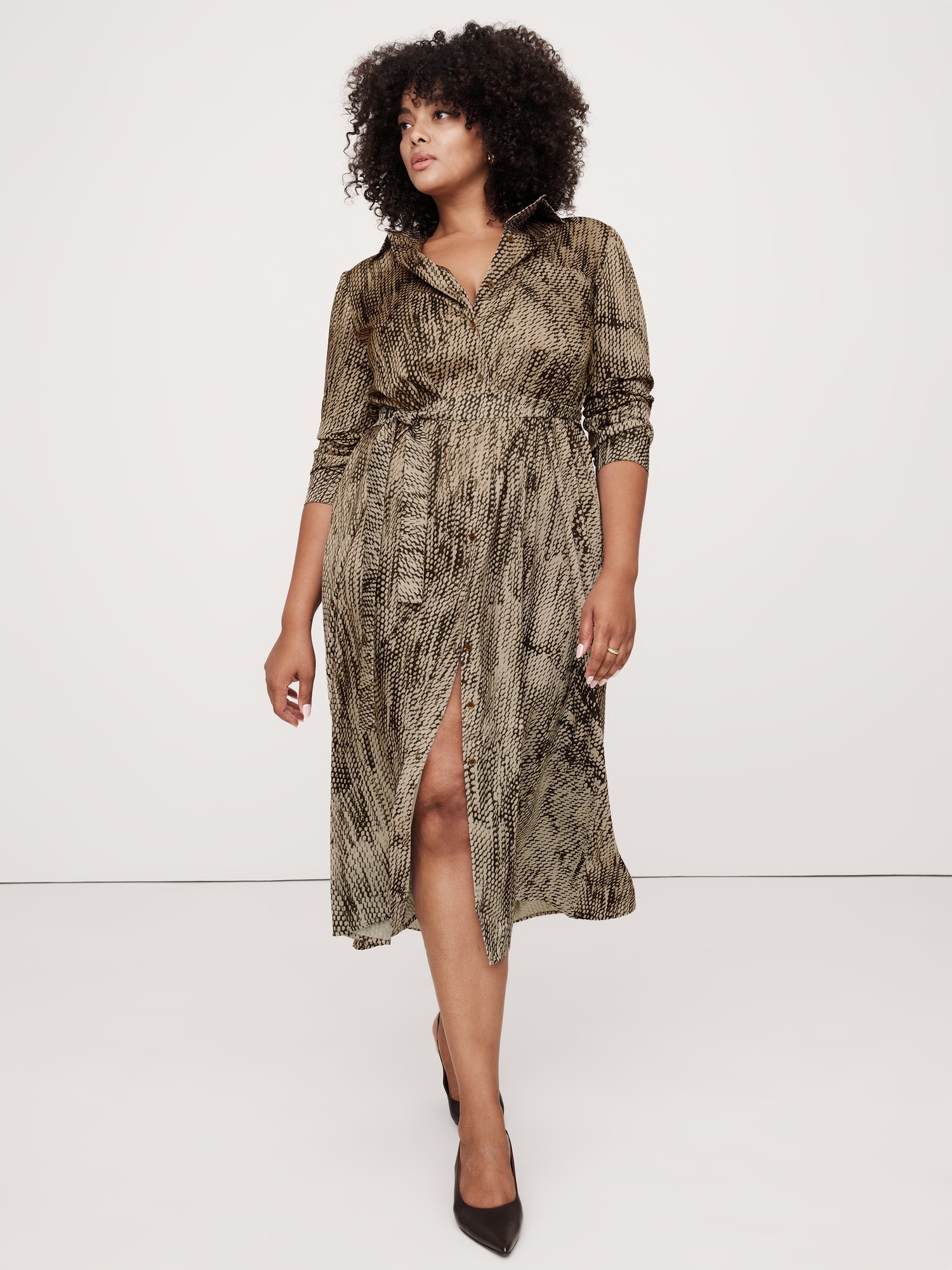 Oversized Snake-Print Midi Shirtdress