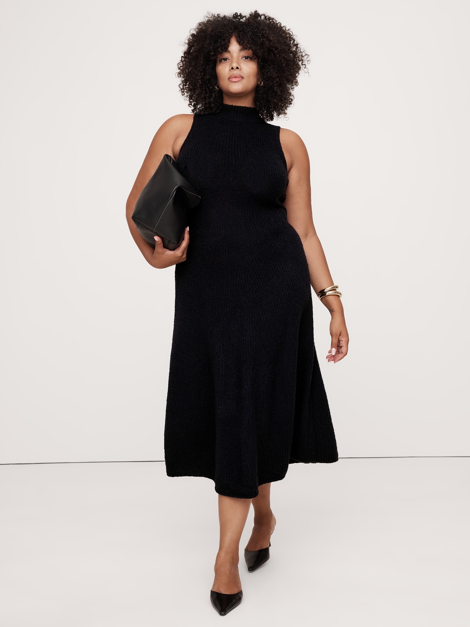 Merino-Blend Mock-Neck Midi Sweater Dress