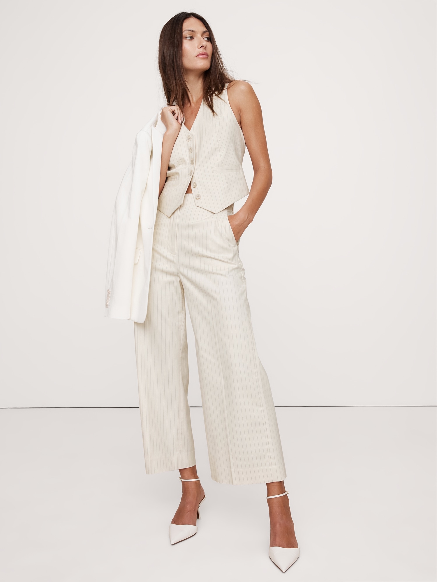 High-Rise Wide-Leg Cropped Pinstripe Pant